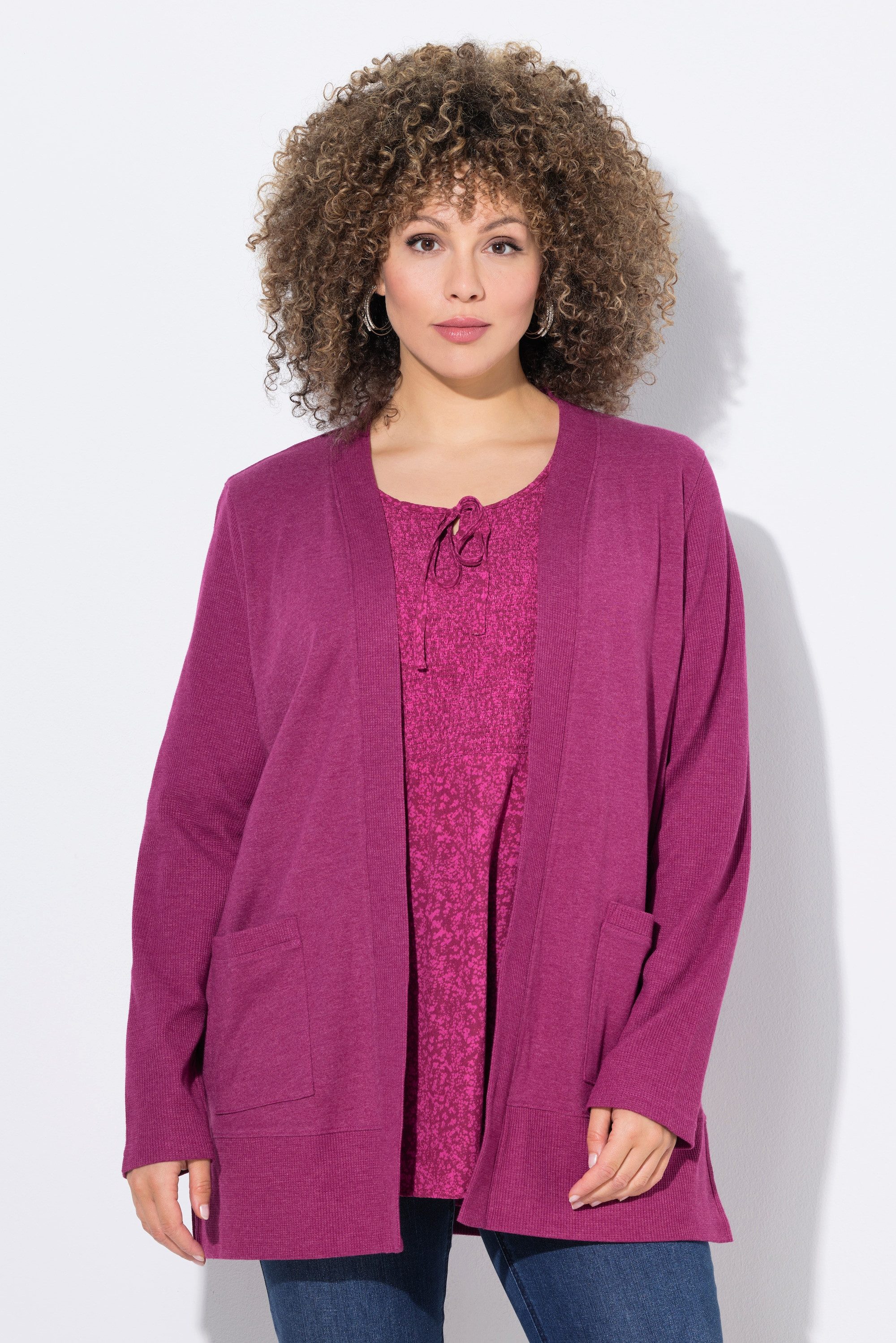 Ulla Popken Sweatjacke Sweatjacke Waffelstruktur offene Form Langarm günstig online kaufen