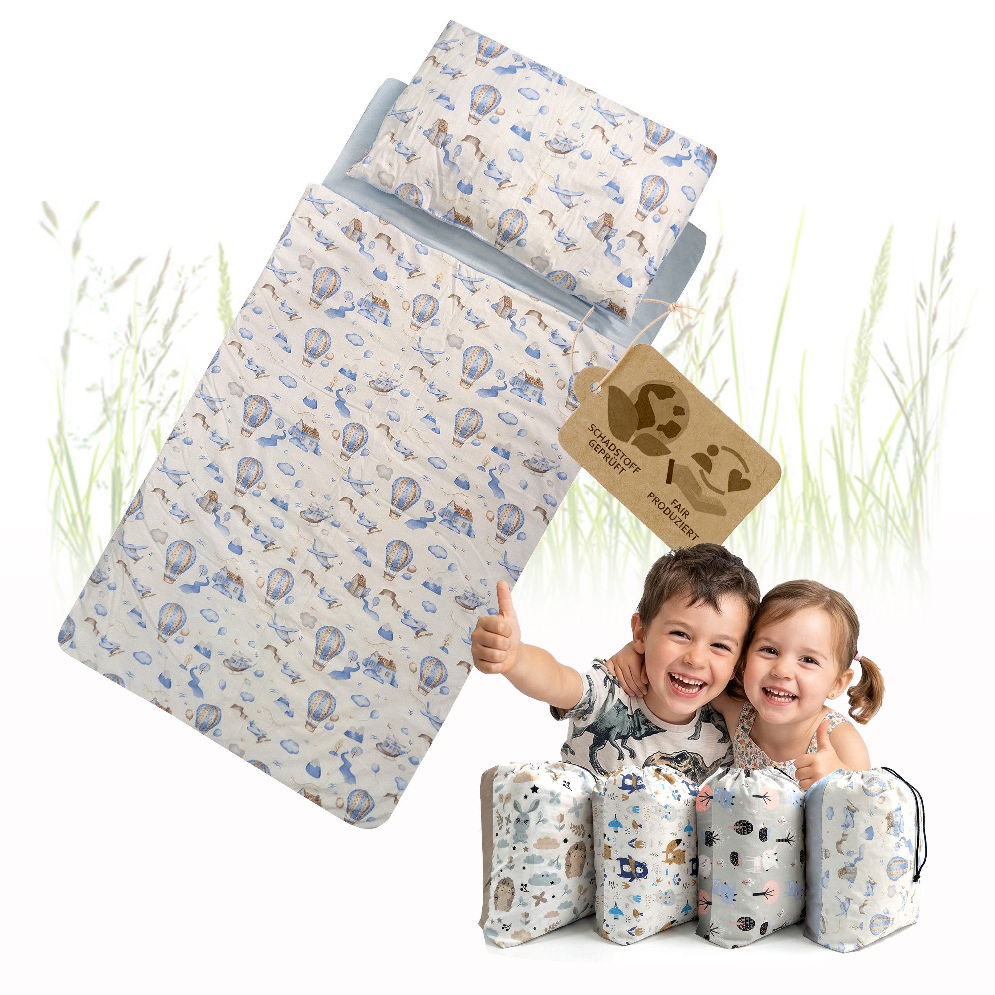 BambiniWelt by Rafael K. Kinderschlafsack Schlafsack mit Kissen & Reißverschluss für Kinder 3-7 Jahre 75x140 cm (Schlafsack mit Kissen und Transportbeutel), mit Kissen und Transportbeutel, waschbar