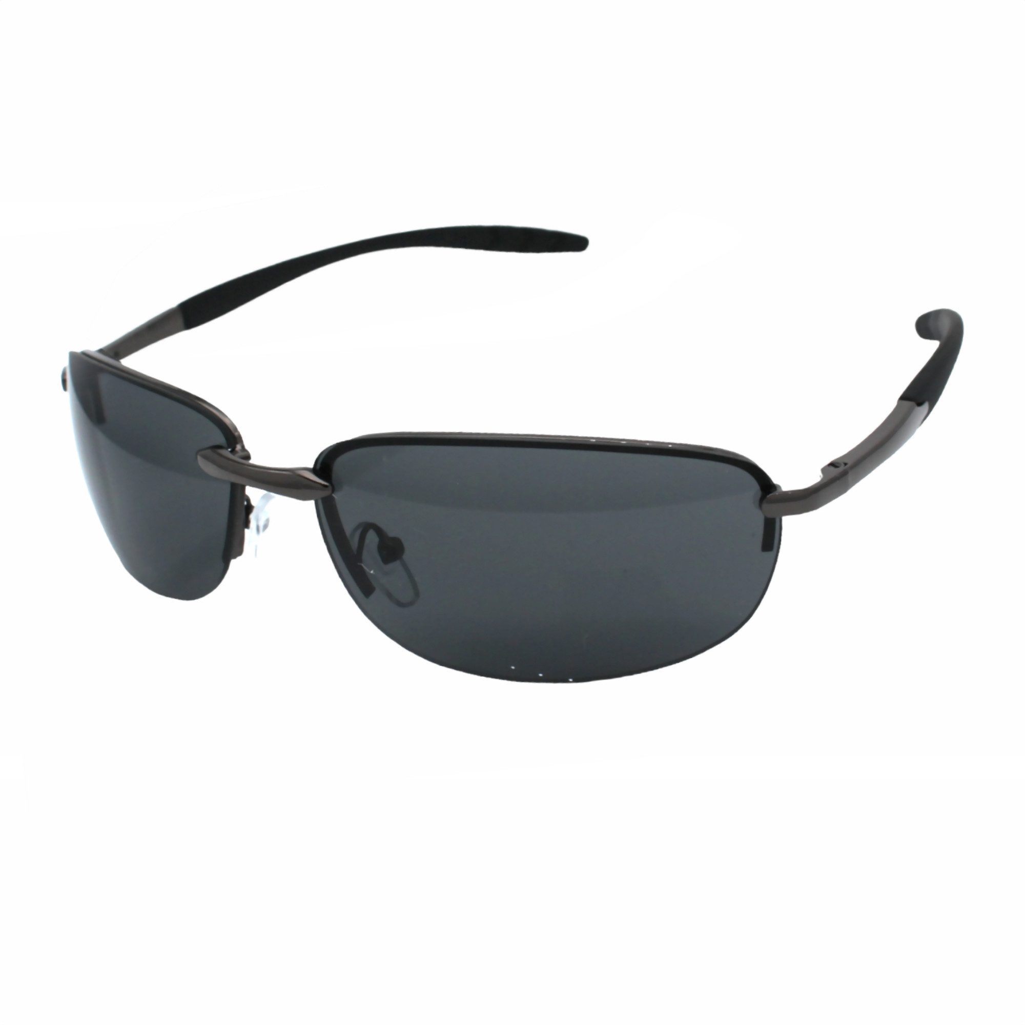 Rennec Sonnenbrille Herren Ovale Gläser Schmal Rahmenlos Wrap Around (1x Markenbrille aus Metall mit Brillenbeutel) Linsen Schwarz Getönt, Silber Verspiegelt, Federscharniere