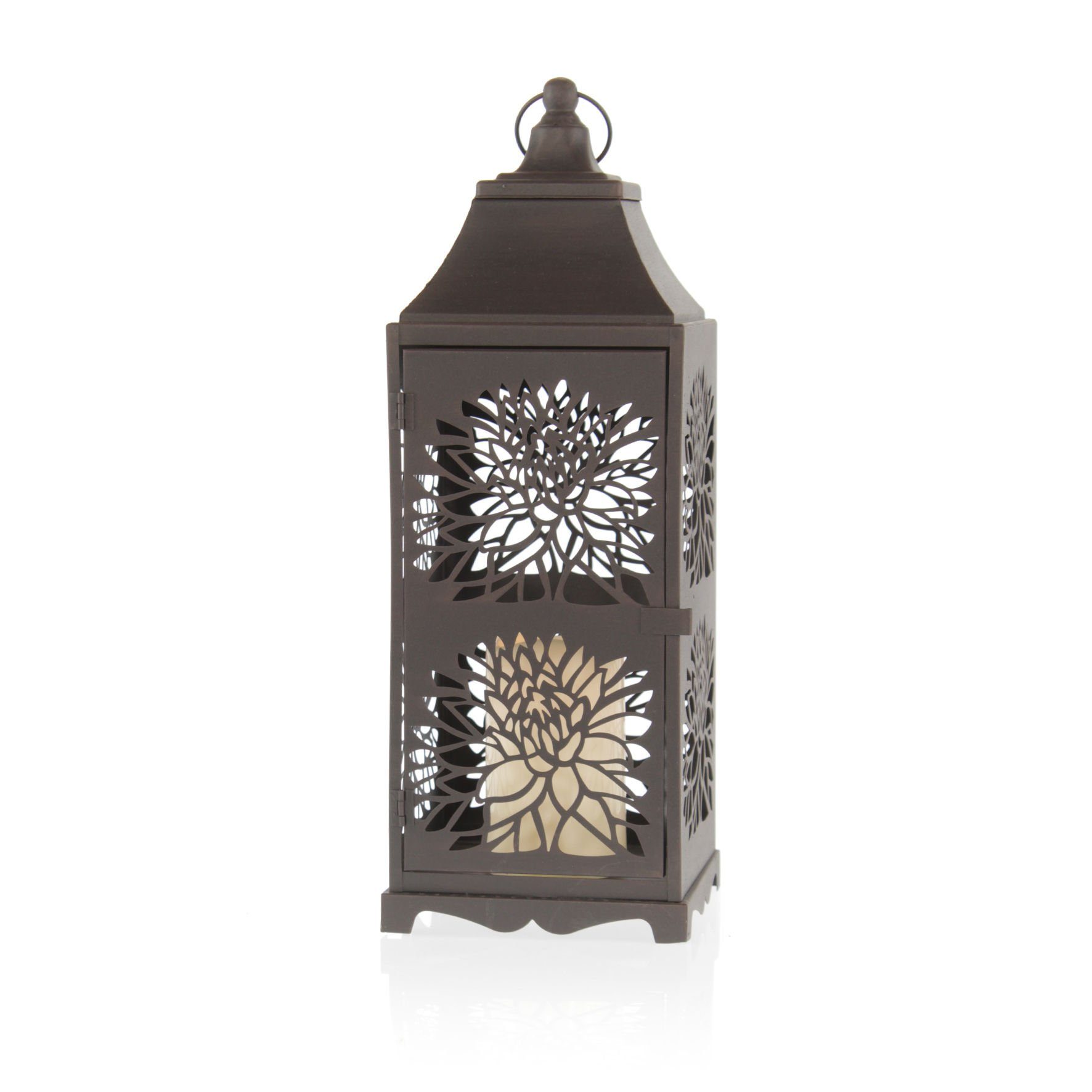 LED Laterne Metall Laterne mit Ornamenten inkl. LED Kerze - 44 cm