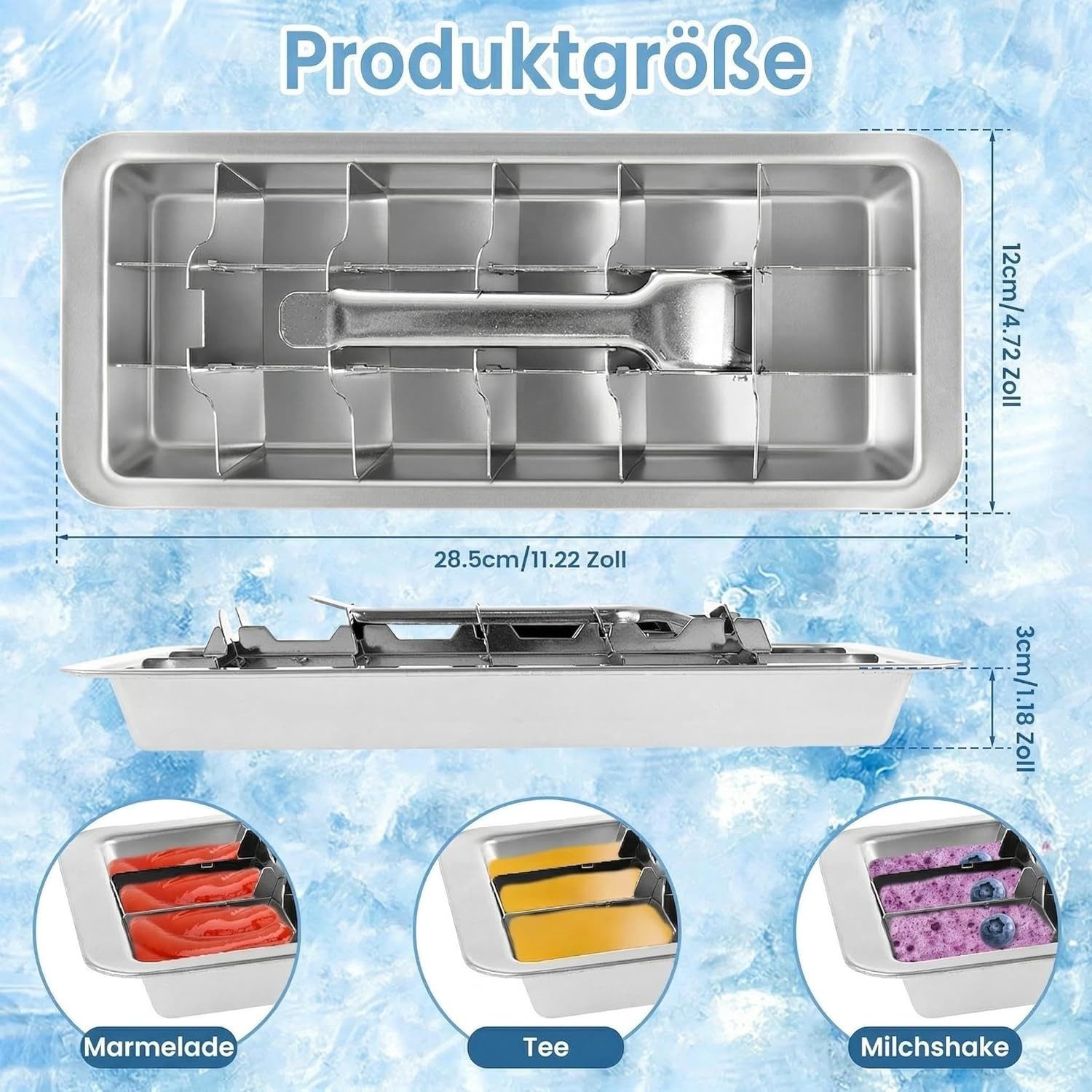 FELIXLEO Eiswürfelform Eiswürfelform Edelstahl 18 Fächer Metall Eiswürfelbehälter Henkel, (1-tlg)