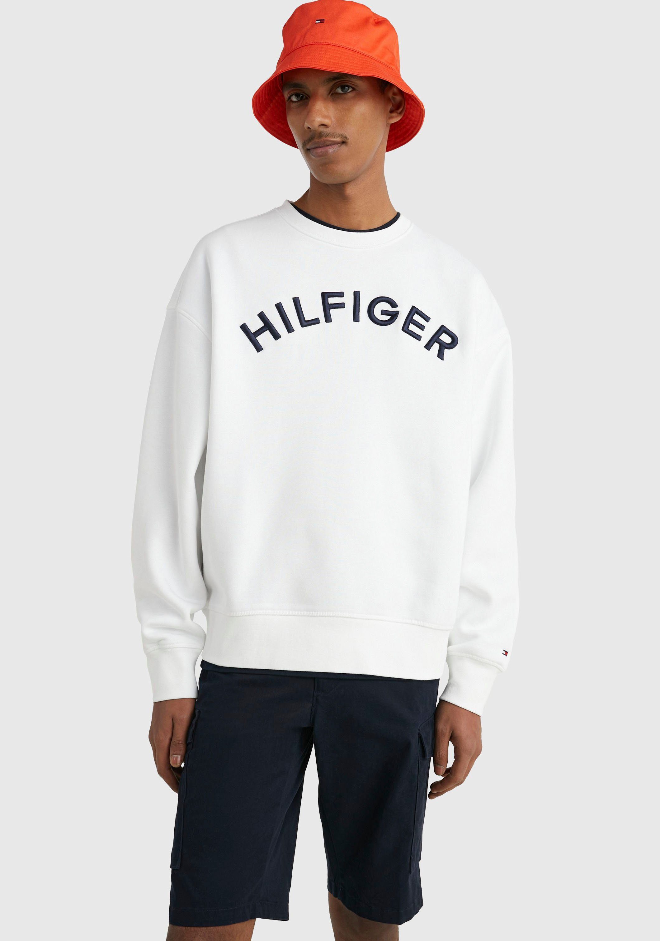 Tommy Hilfiger Sweatshirt HILFIGER ARCHED CREWNECK mit Rippbündchen White