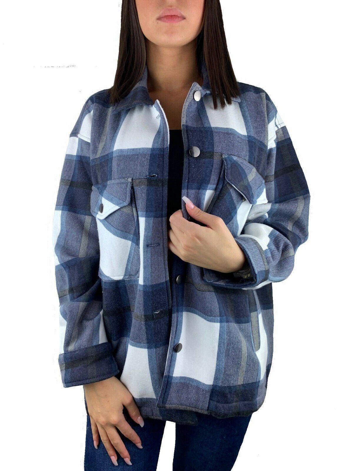 Hemdjacke Hemd Karo Flanellhemd Worldclassca Kariert Holzfällerhemd Oversized Worldclassca Blau