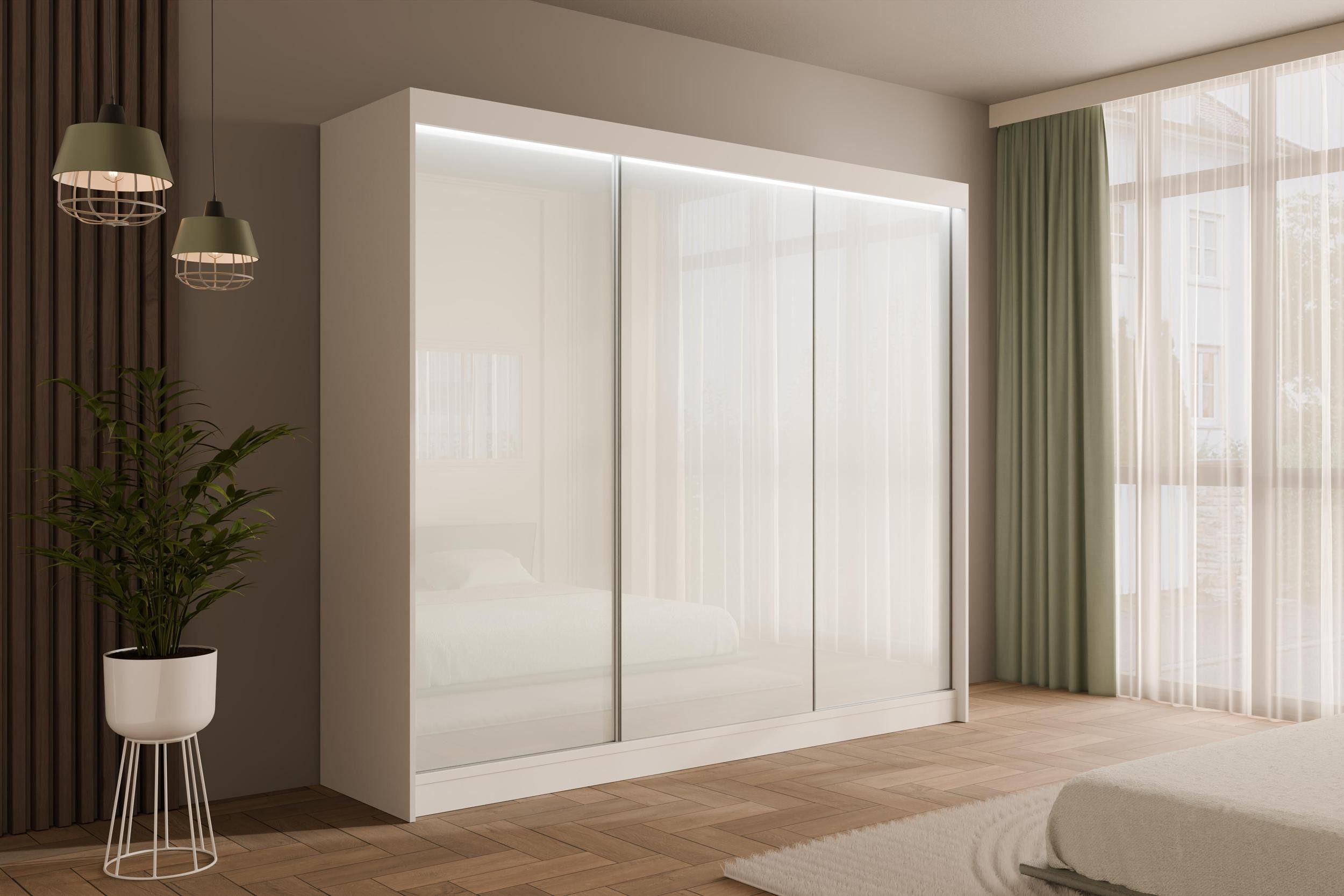 ALTDECOR Schiebetürenschrank PEKA (Kleiderschrank Garderobenschrank mit viel Stauraum Moderner Schrank) Vielseitiger Schwebetürenschrank Lacobel LED Beleuchtung
