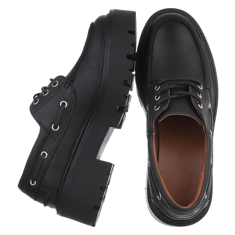 Ital-Design Komfortabler Schuh mit profilierter Sohle für Damen Schnürschuh (91261508) Blockabsatz Schnürer in Schwarz