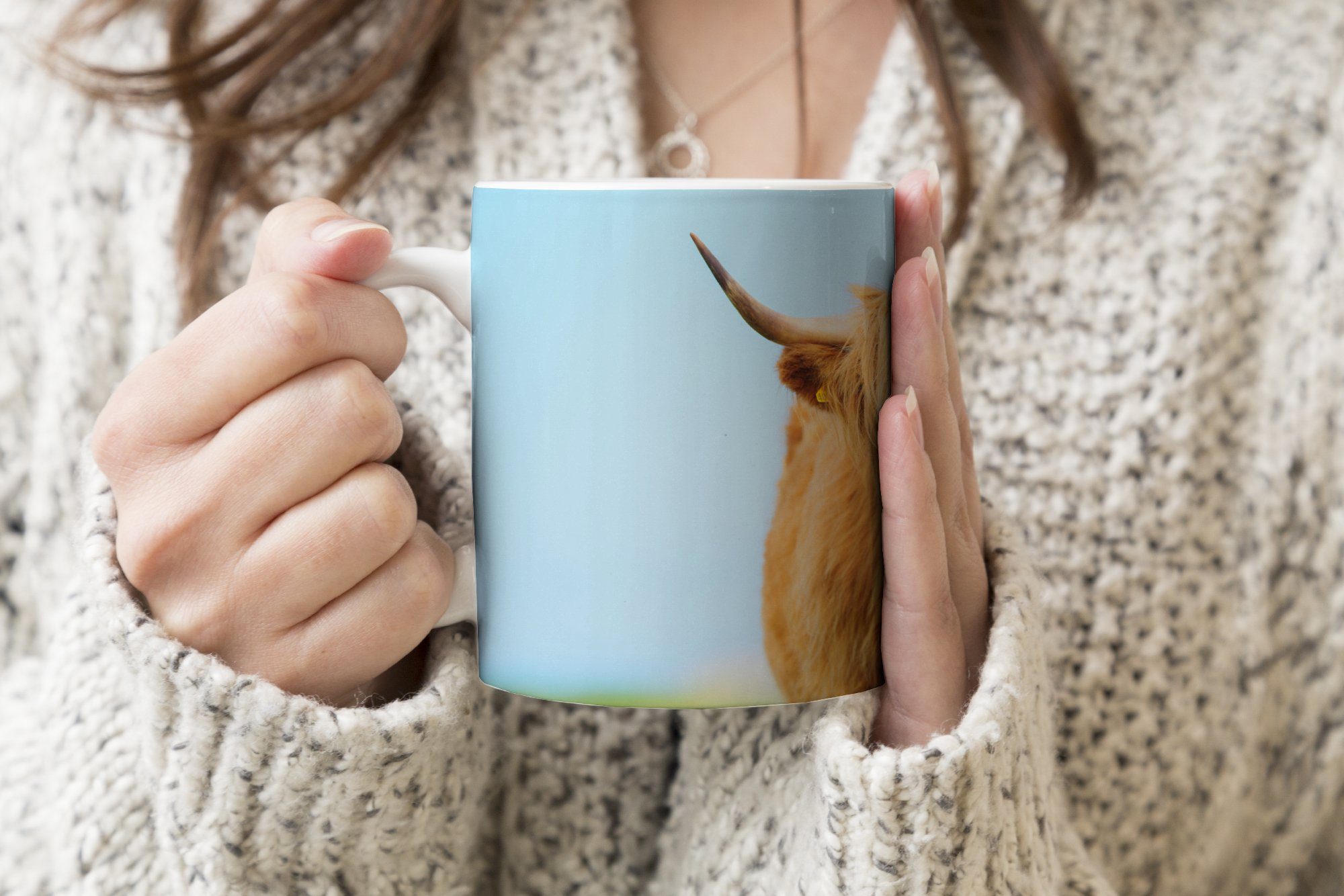 Keramik, MuchoWow - Teetasse, Haare Tasse Highlander Kaffeetassen, Teetasse, Gras, Geschenk Becher, Schottischer -