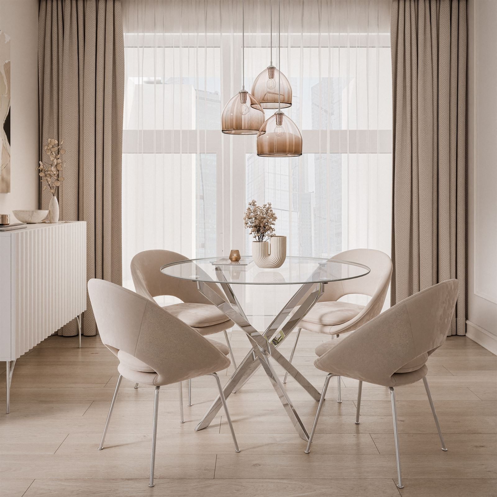 Lookway Esstisch CRISTAL 100 cm Runder Esstisch mit Glasplatte, Durchmesser günstig online kaufen