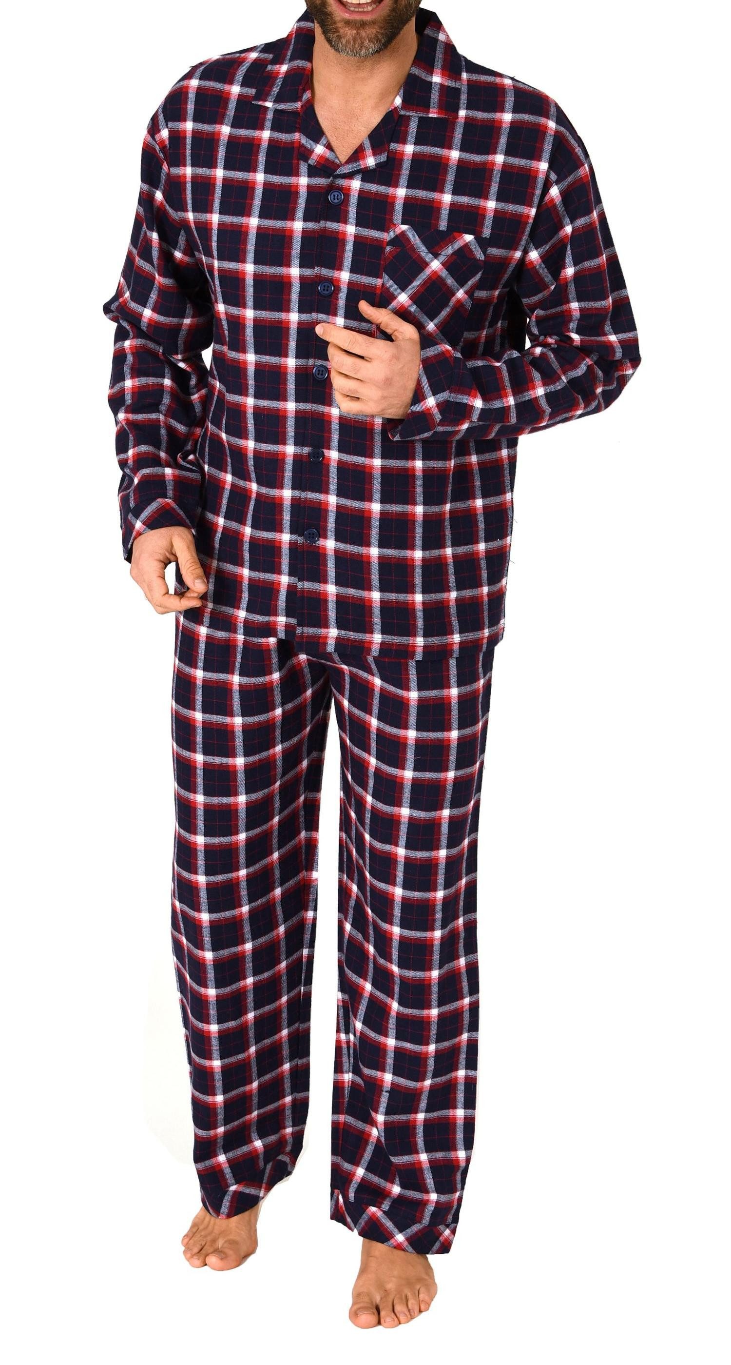 Normann Pyjama Durchknöpfbarer Herren Flanell-Pyjama mit Karo-Muster günstig online kaufen