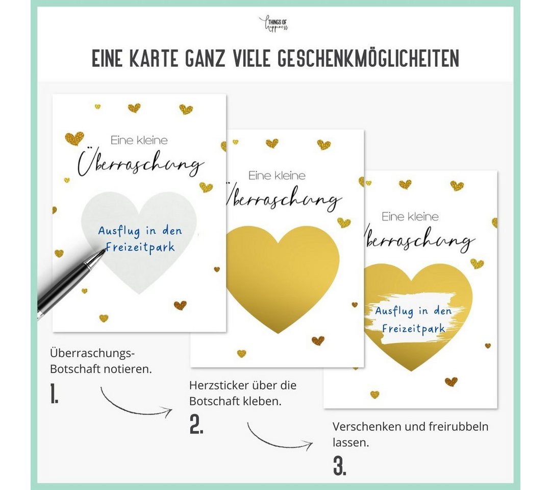 Thumbnail - Things of Happiness Postkarte Rubbelkarte zum Beschriften + Briefumschlag aus Naturpapier, Geschenk