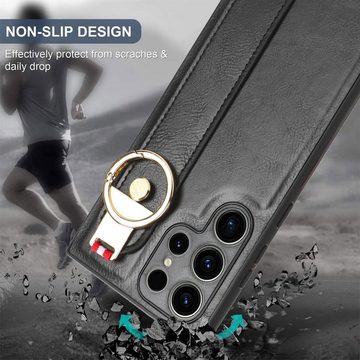 Wigento Smartphone-Hülle Für Samsung Galaxy S23 Ultra 5G Handy Tasche Hülle mit Armband / Ring