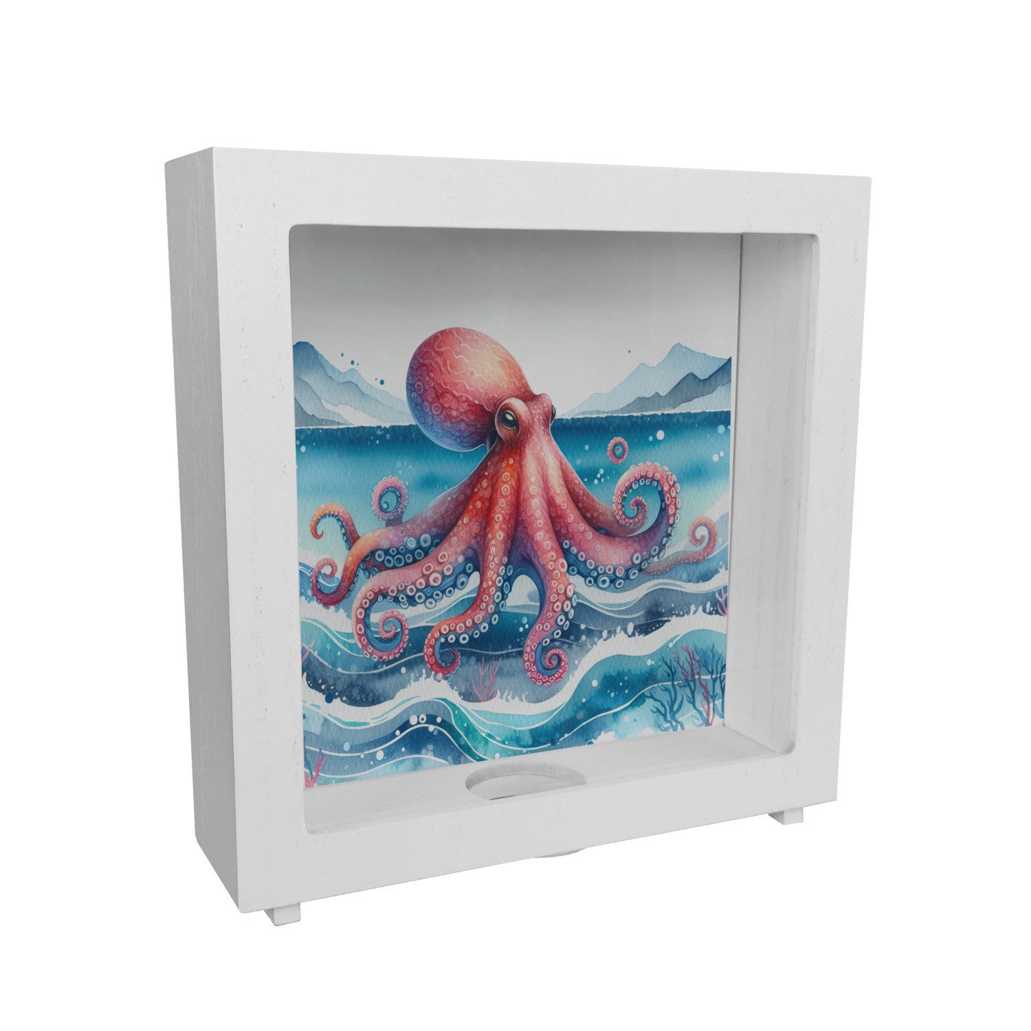 Spardose Kraken Aquarell Rahmen Spardose aus Holz