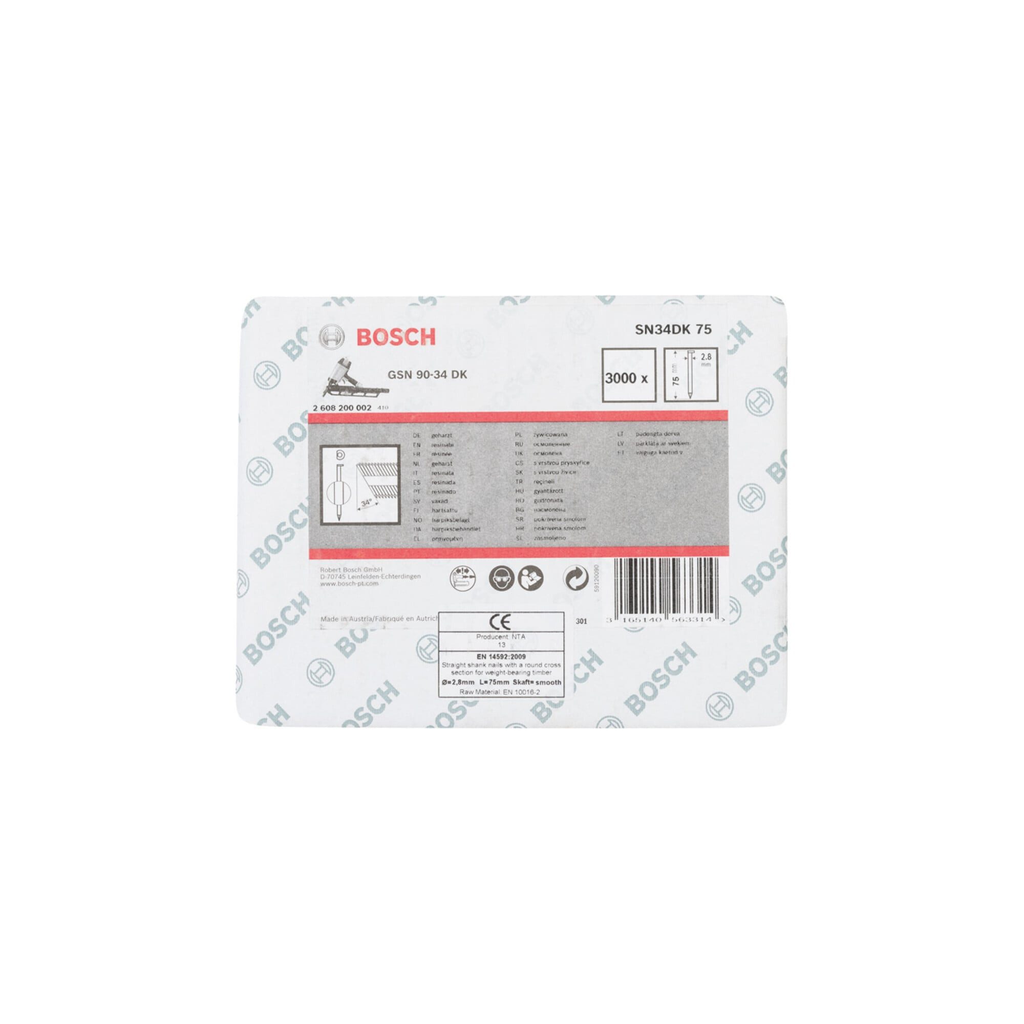 Bosch Professional Drahtstift Bosch D-Kopf Streifennagel SN34DK 75 2,8 mm 75 mm blank glatt 3000 Stk