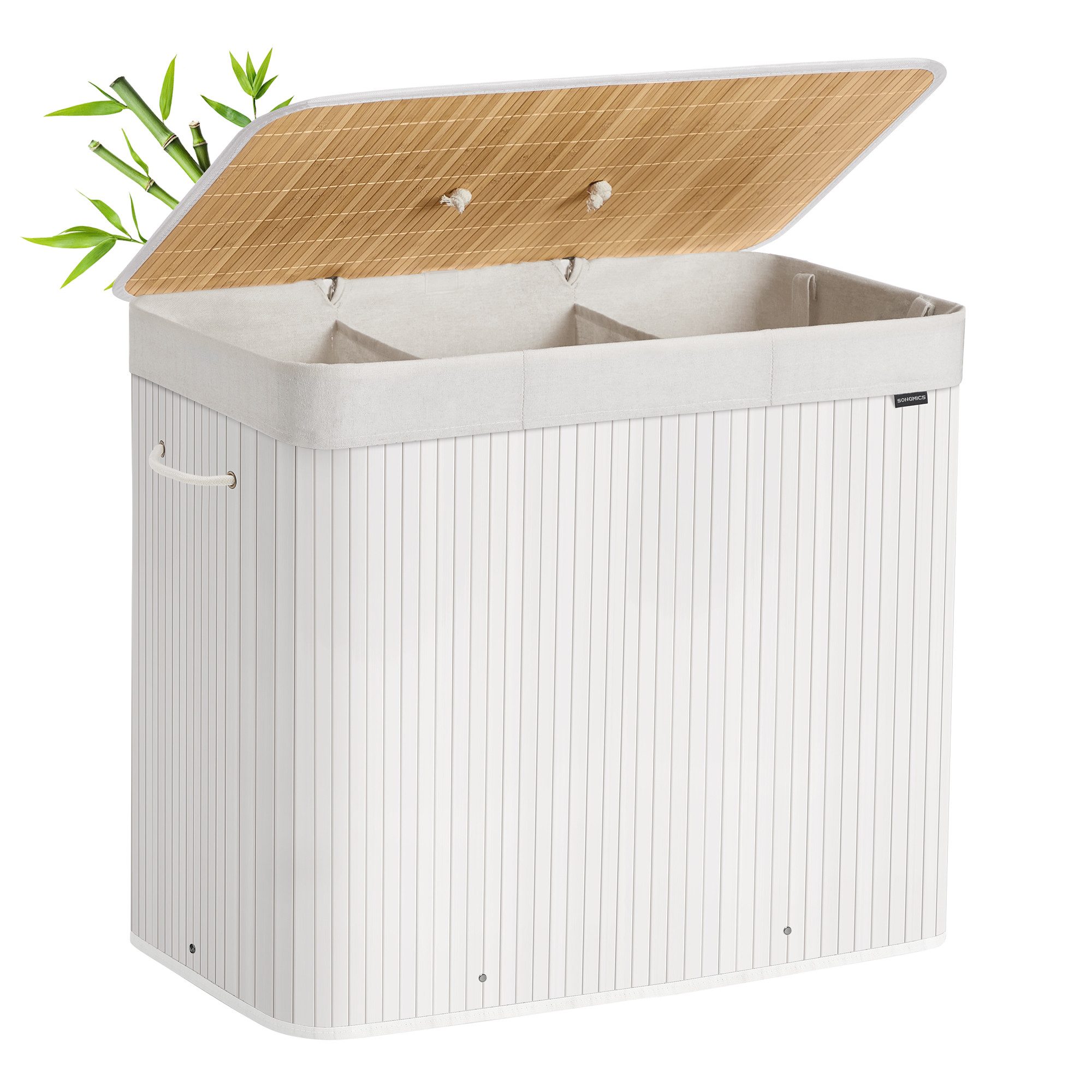 SONGMICS Wäschekorb, mit Deckel, 170 L, Wäschekorb aus Bambus, faltbar, mit günstig online kaufen