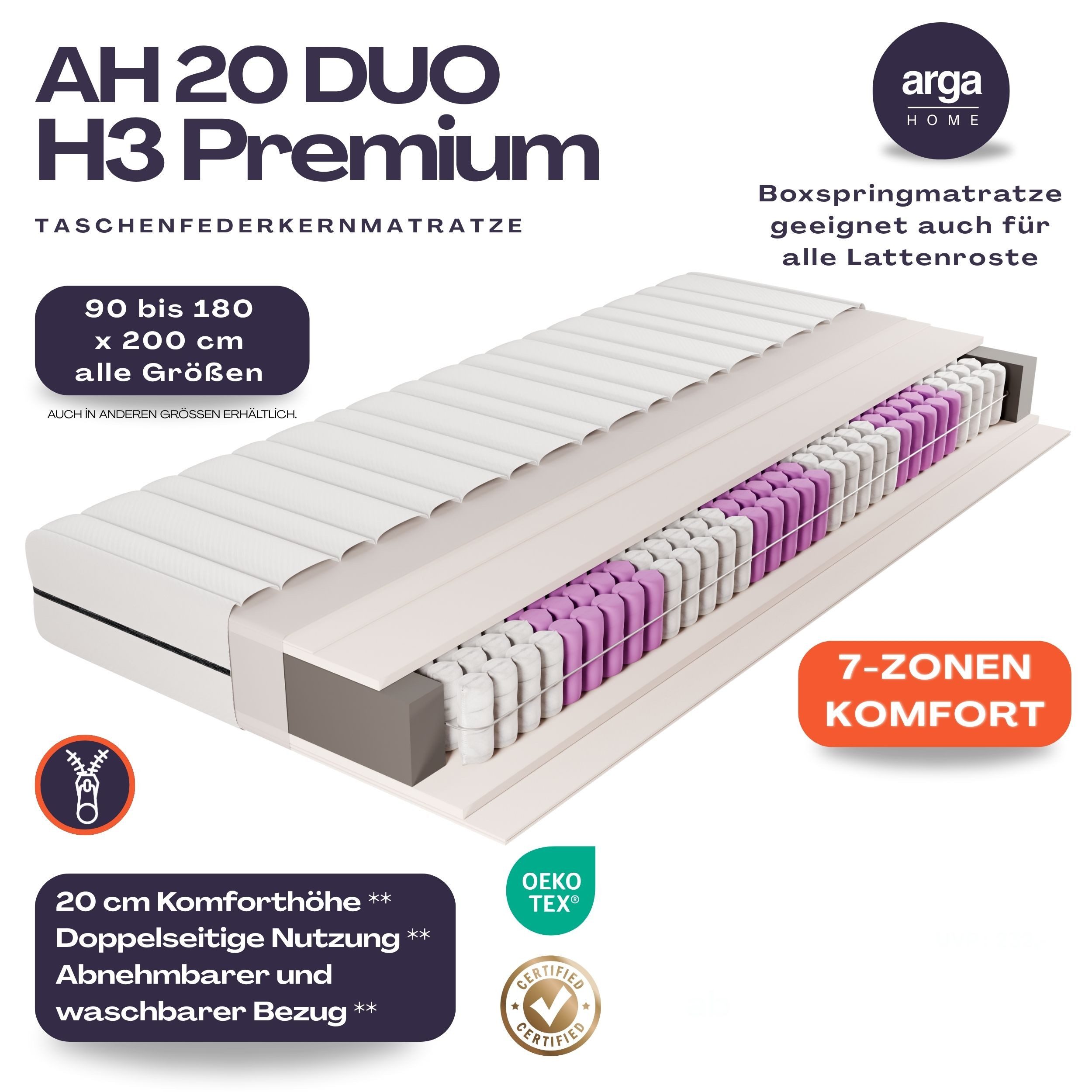 Taschenfederkernmatratze AH20 Ergonomische 7-Zonen Federkernmatratze Höhe günstig online kaufen