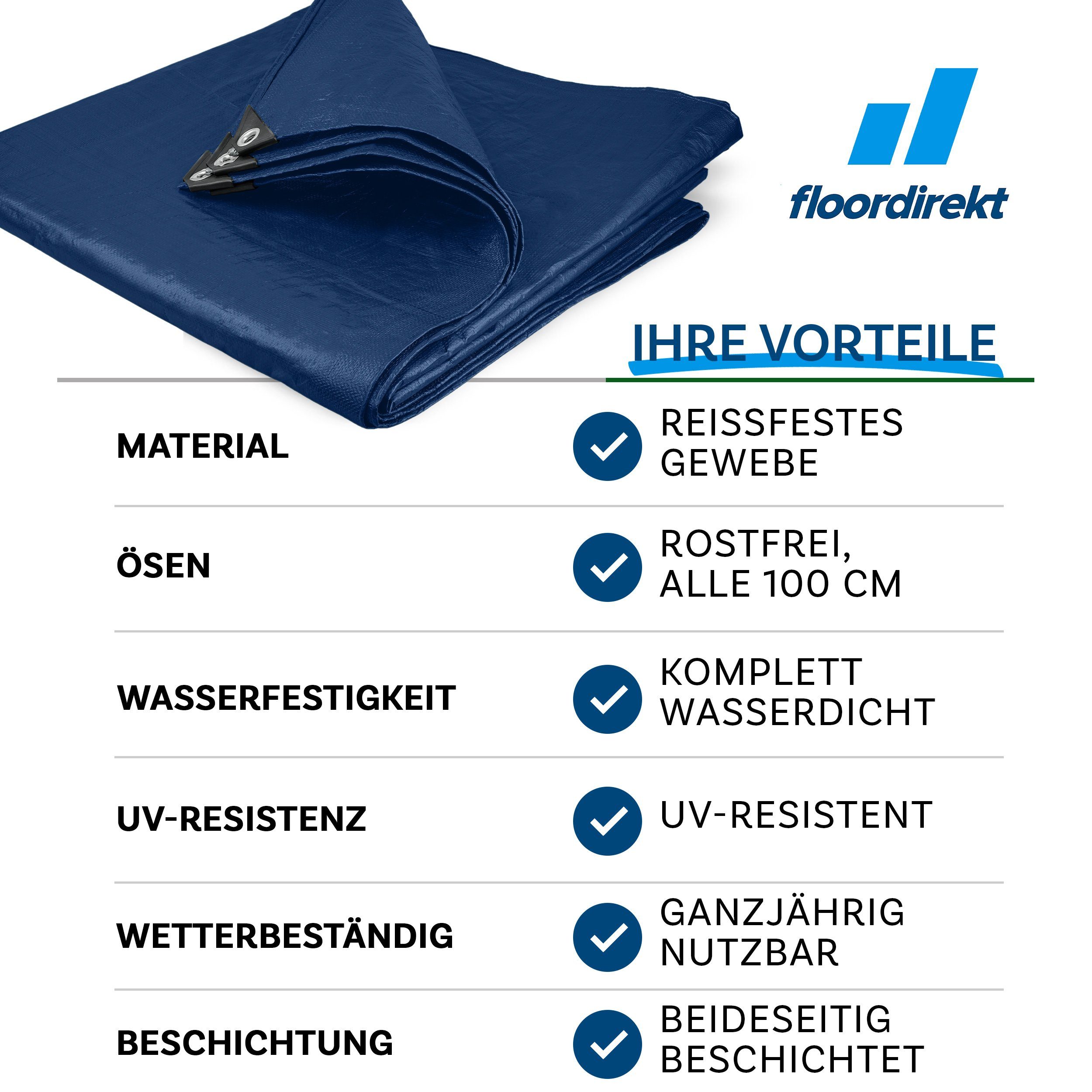 casa pura Schutzplane extrem reißfest 240 g/m², Abdeckplane in mehreren Farben & Größen, Wasserdicht, reißfest
