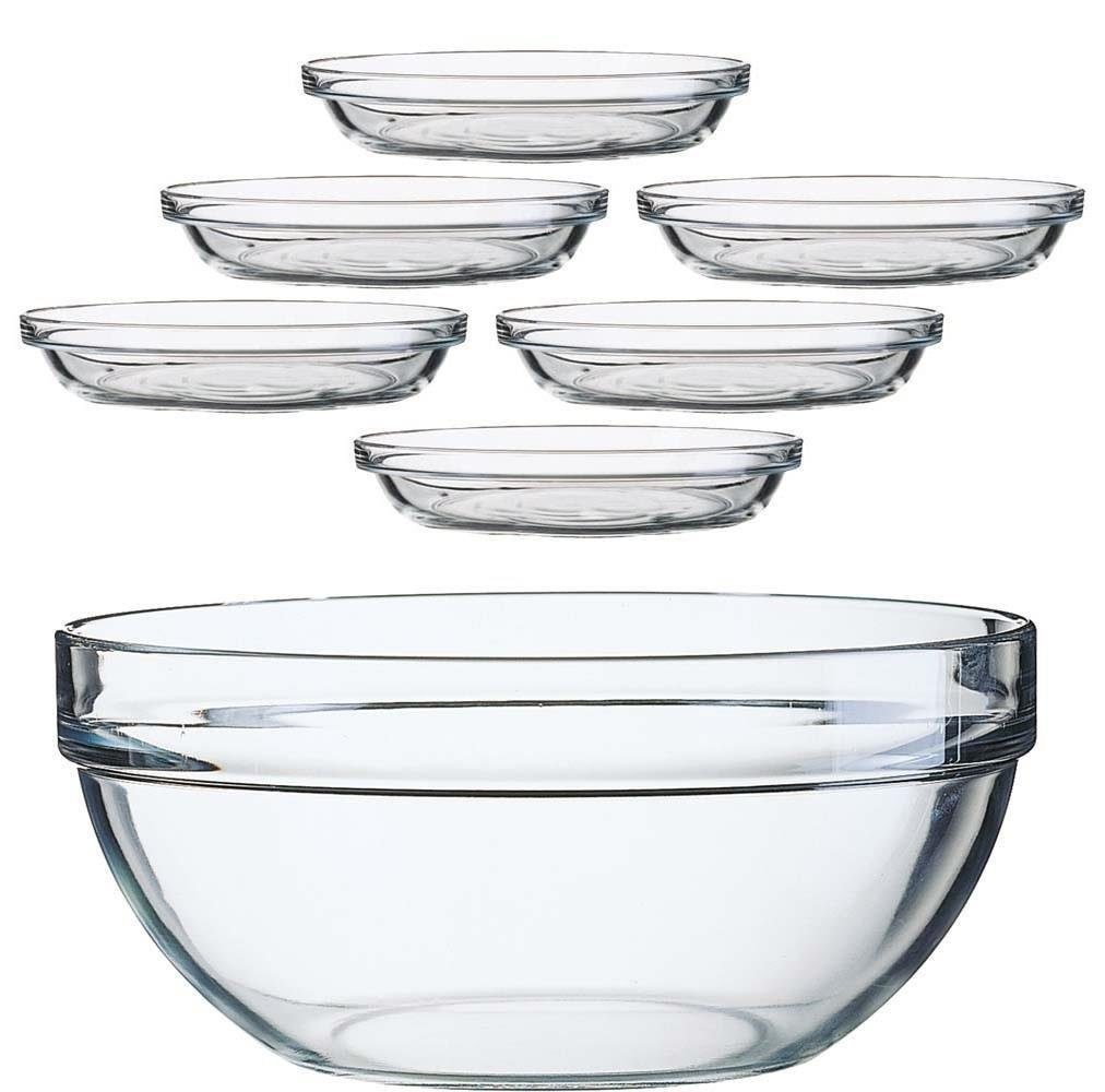 Arcoroc Schüssel Arcoroc Empilable Schüssel 26+ Puddingteller Set 7 tlg., Glas, (Spar-Set)