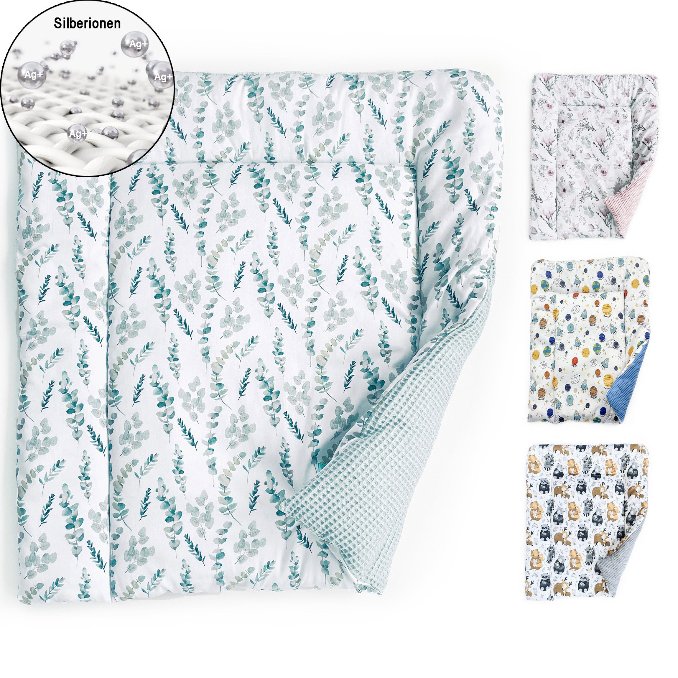 BABEES Wickelauflage Wickelunterlage 75x75 75x70 70x50cm 100% Baumwolle Baby zweiseitig, weiche Unterlage zum Windeln Wechseln Wickelaufsatz Wickelmatte Blumen