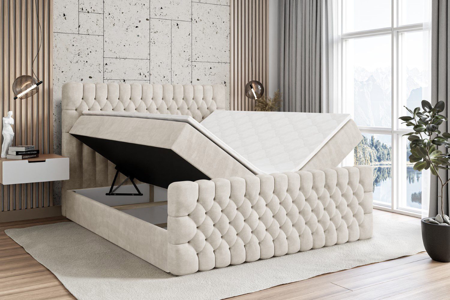 ALTDECOR Boxbett DAISY-Z (Multipocket-Matratze H4, H3 Matratze Bonellfederung, Topper, Kopfteil), Doppelbett mit Fußteil