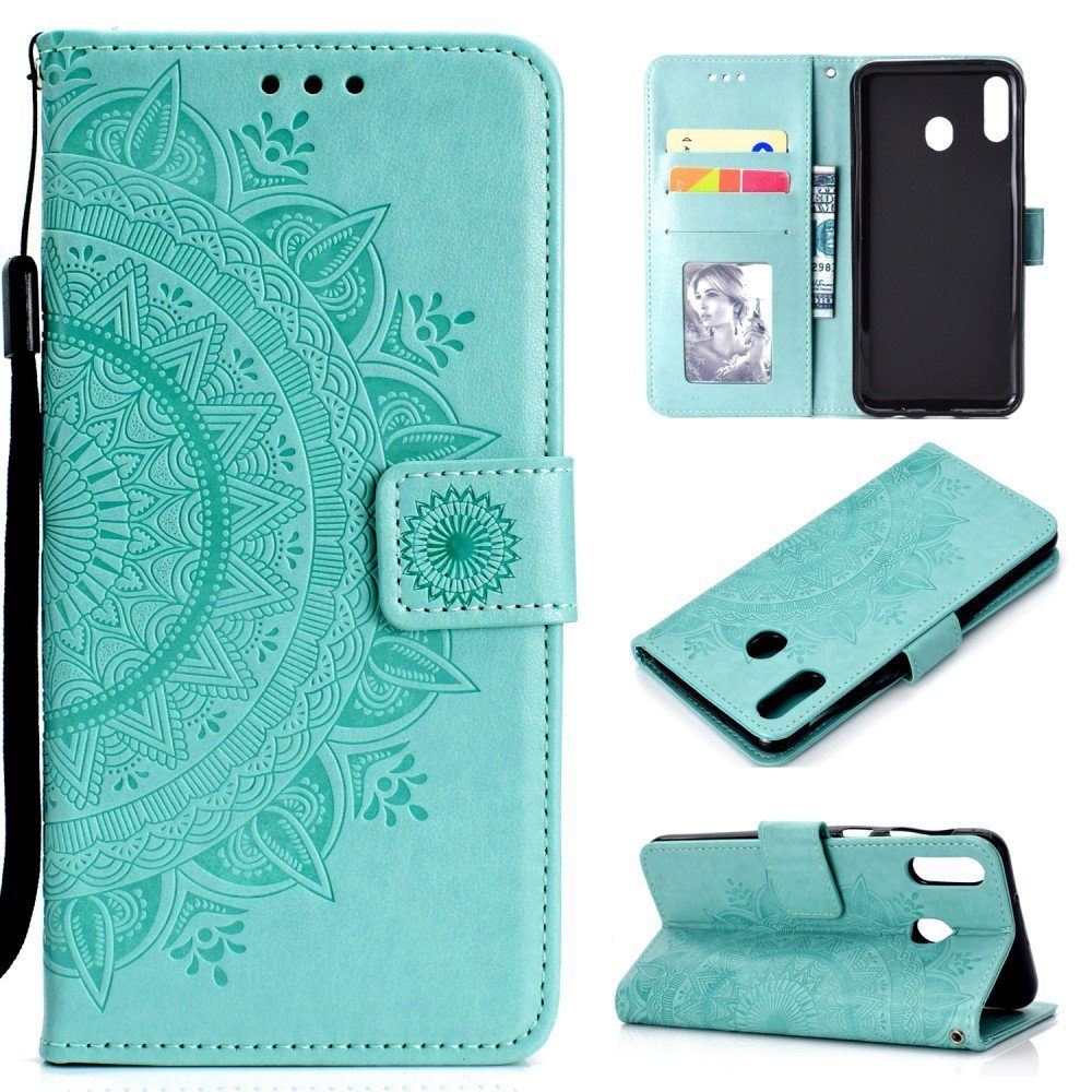 CoverKingz Handyhülle Huawei P40 lite E Handy Hülle Flip Case Cover Handytasche Mandala Grün, Klapphülle Schutzhülle mit Kartenfach Schutztasche Motiv Mandala