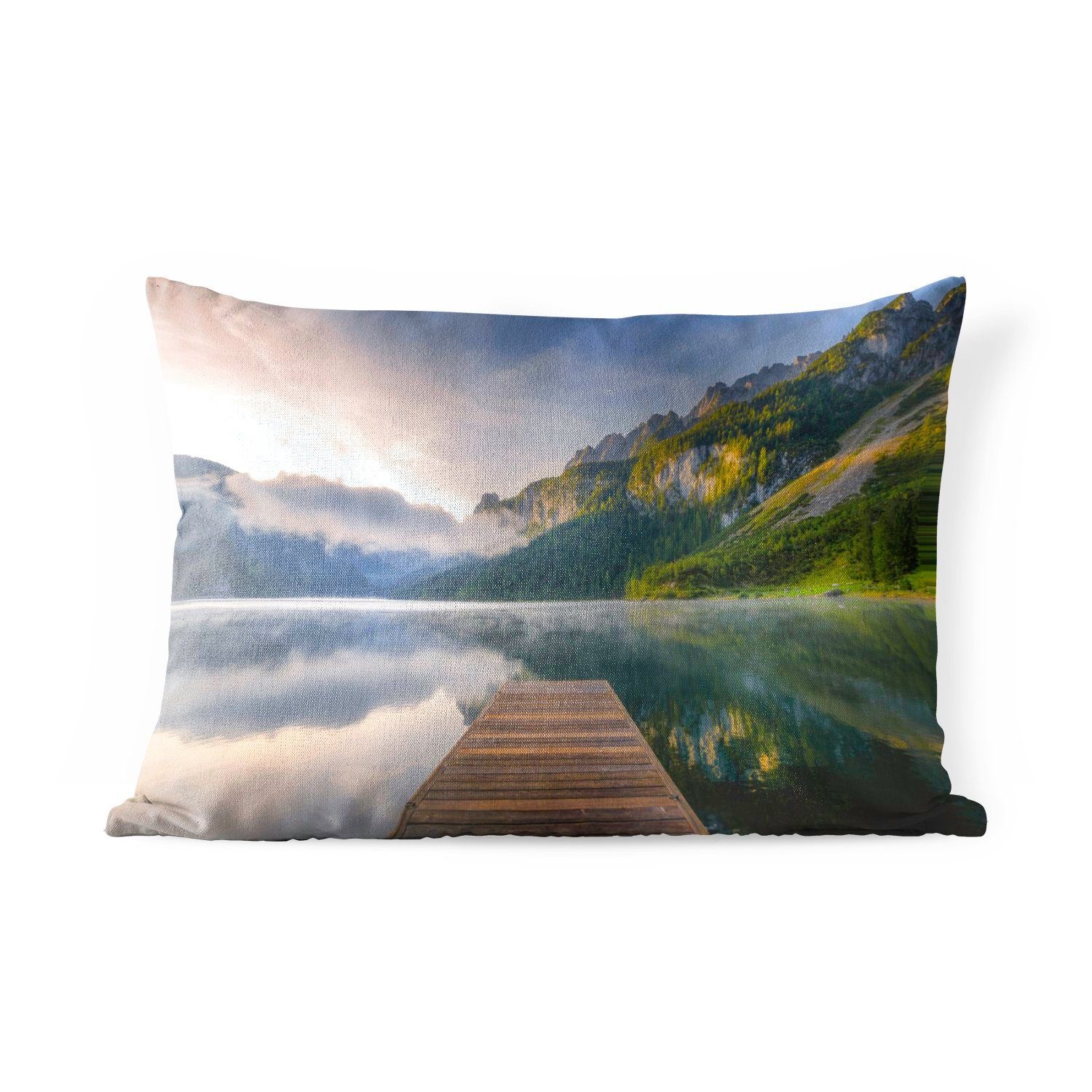 ruhigen Dekokissenbezug, MuchoWow Polyester, Sonnenaufgang Dekokissen Landschaft Kissenhülle Österreich, Outdoor-Dekorationskissen, der in über