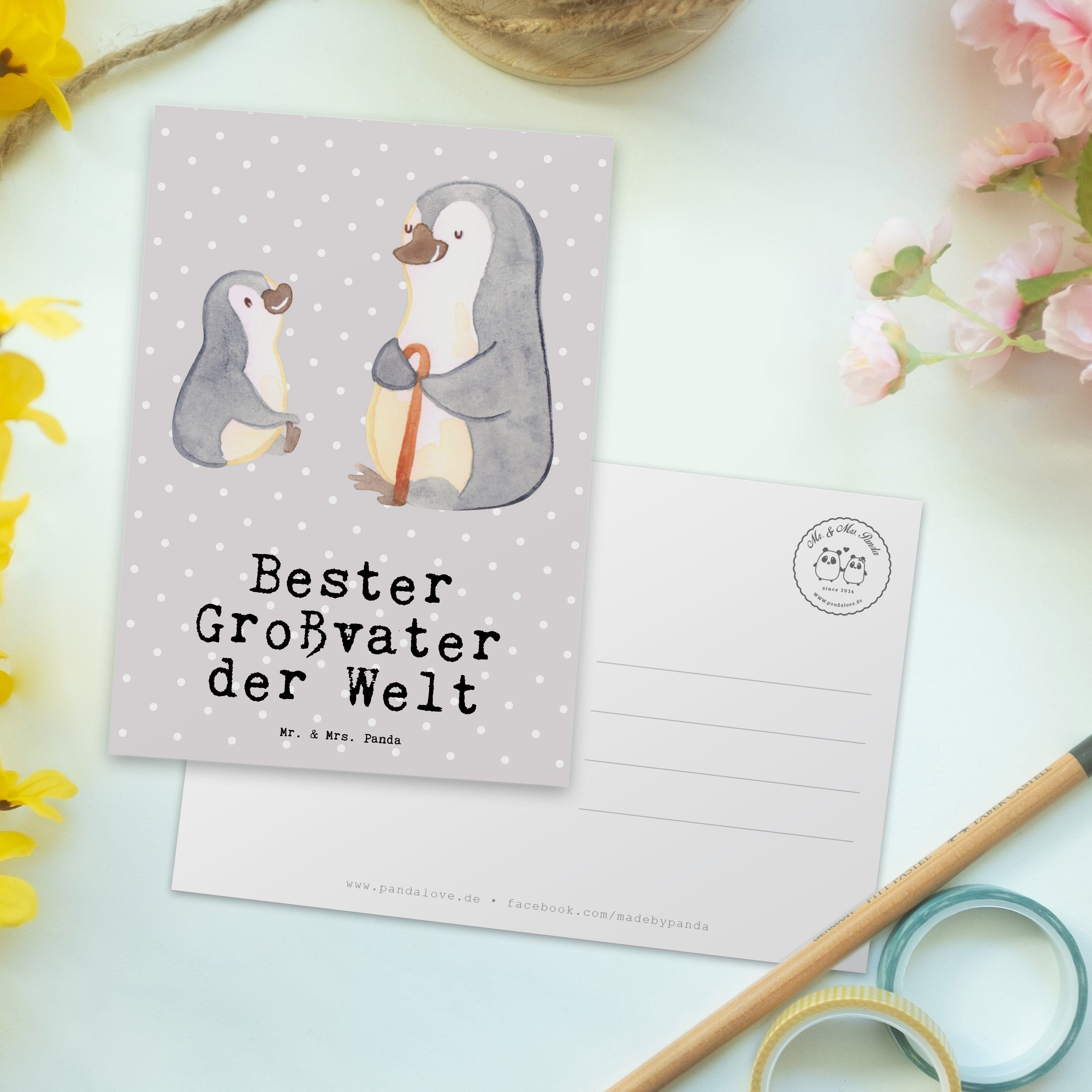 - Geschenk, Grau Bedanken Mrs. - Pastell Pinguin Mr. der Panda Großvater Bester & Welt Postkarte