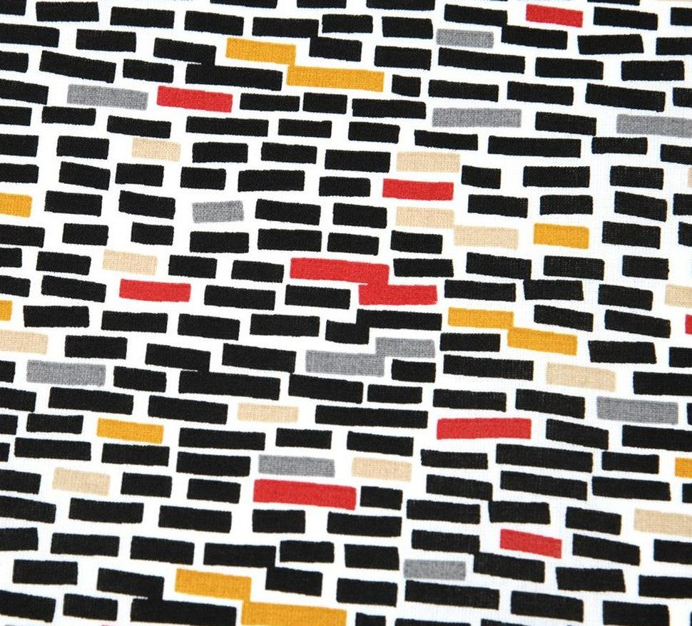 SCHÖNER LEBEN. Stoff Baumwollstoff Meterware Wall Rechtecke schwarz rot gelb 140cm, allergikergeeignet,pflegeleicht