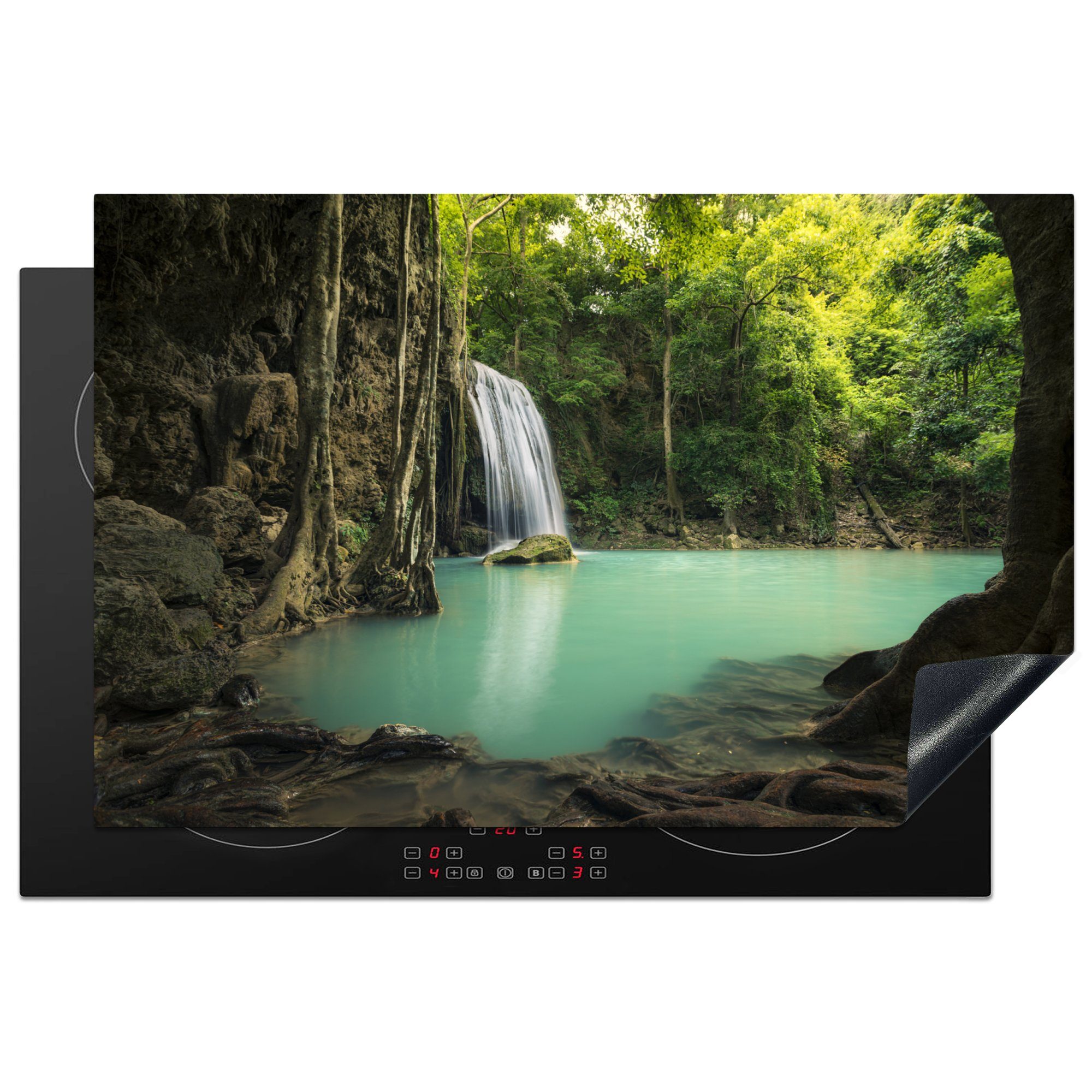 81x52 die MuchoWow Erawan-Dschungel-Wasserfall, küche, Induktionskochfeld cm, Herdblende-/Abdeckplatte tlg), für Ceranfeldabdeckung Vinyl, Schutz (1