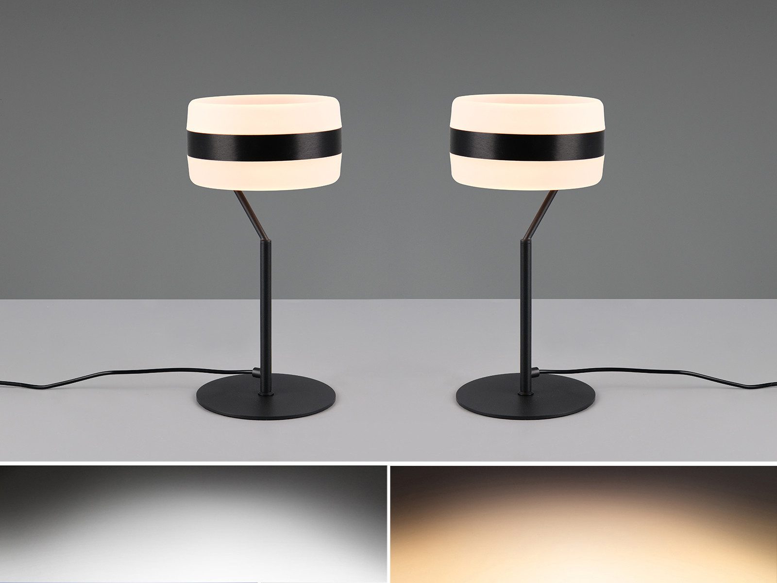 TRIO Leuchten LED Nachttischlampe, Dimmfunktion Lichttemperatur einstellbar, LED fest integriert, Warmweiß, Neutralweiß, 2er Set funktionale Designer Tischlampen dimmbar, Höhe 30cm