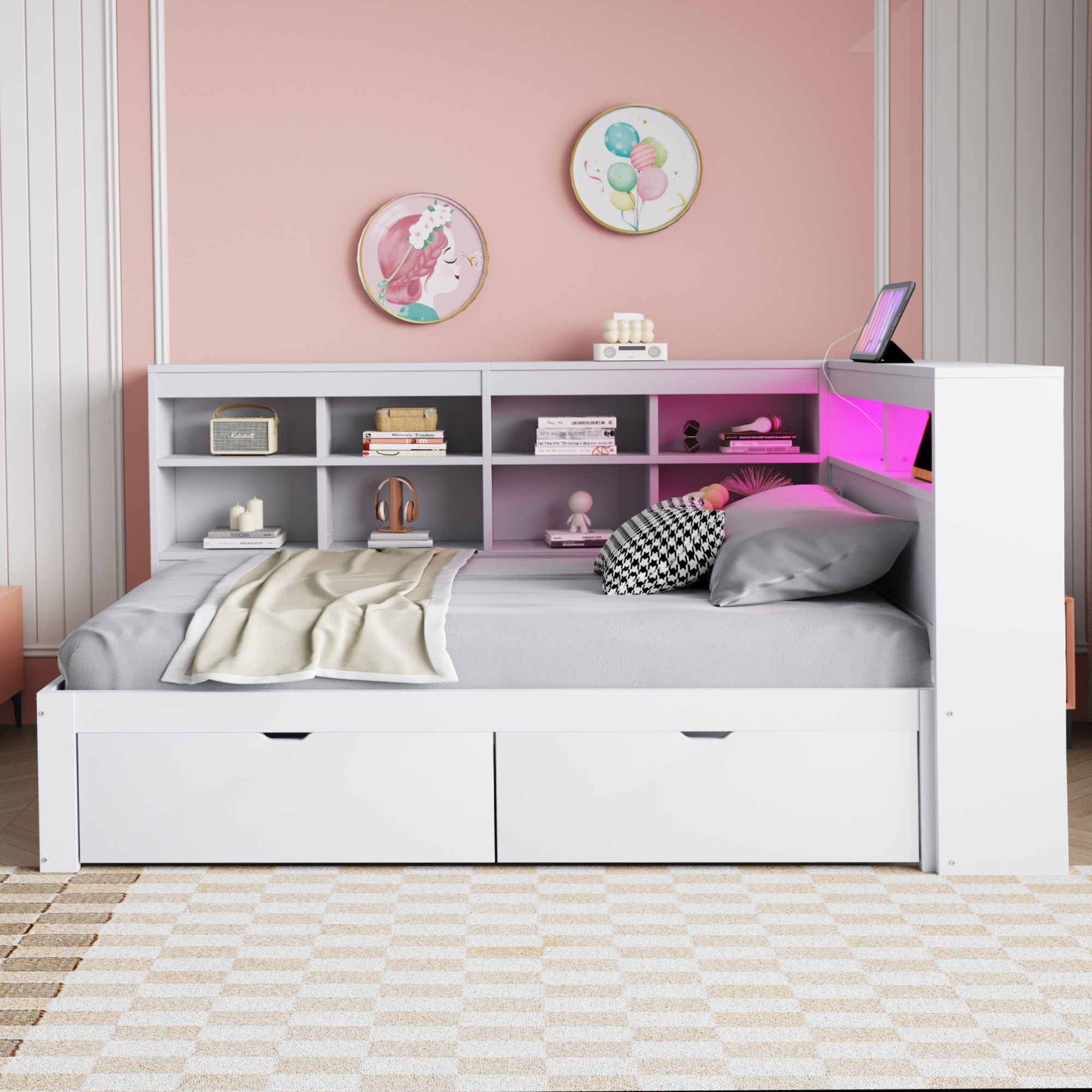 Merax Daybett mit LED-Leuchten, USB und Steckdose (Tagesbett Sofabett Kinde günstig online kaufen