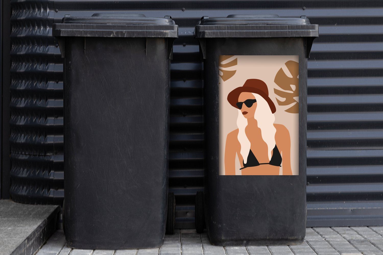 St), Mülleimer-aufkleber, - Blätter Bikini MuchoWow (1 Abfalbehälter Mülltonne, - Container, Wandsticker Sticker, Sommer