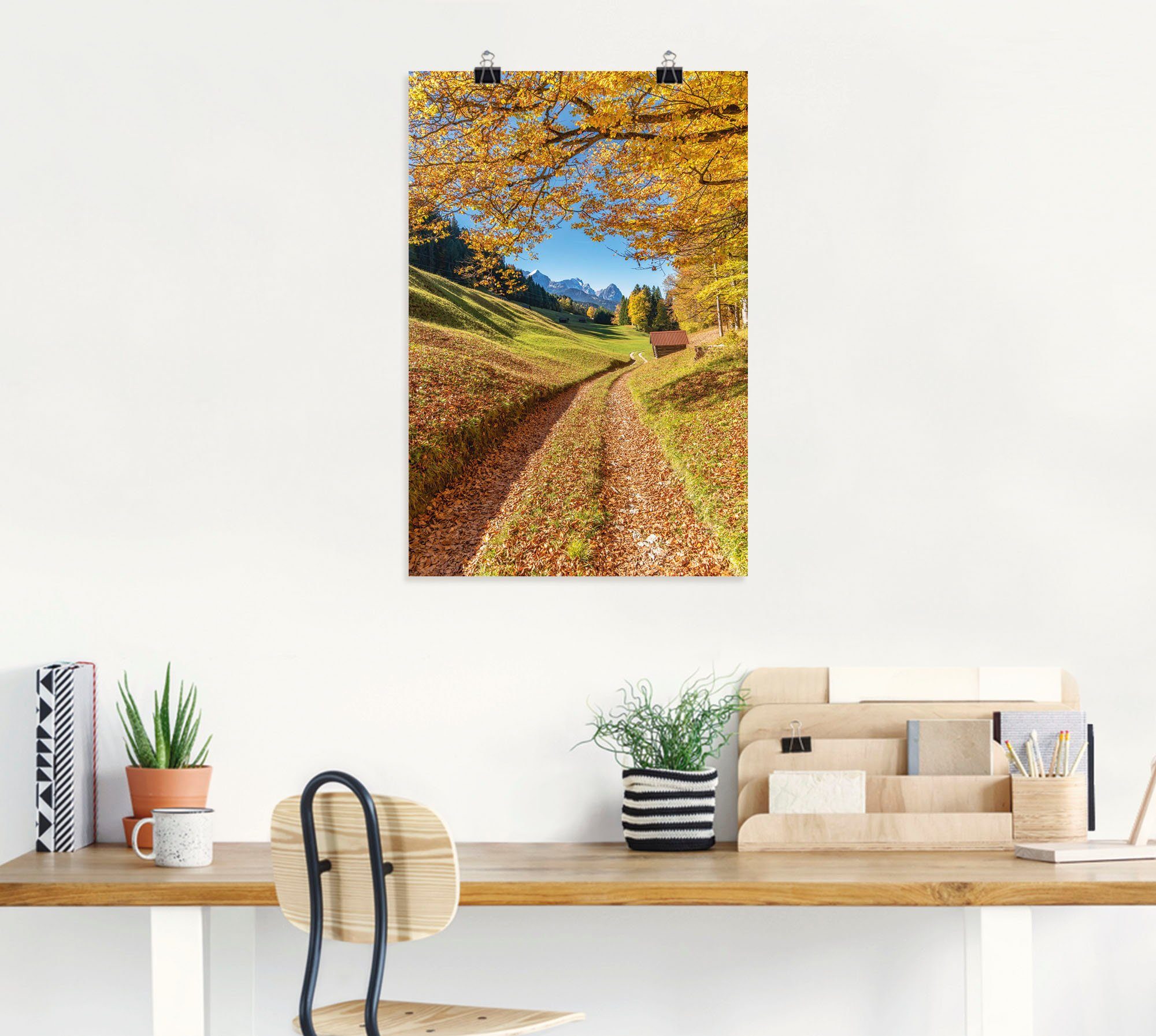 oder Berge Alubild, (1 Wandaufkleber gelb St), Artland Alpenbilder Größen als Bayern, Herbst Leinwandbild, Wandbild in Poster versch. & in