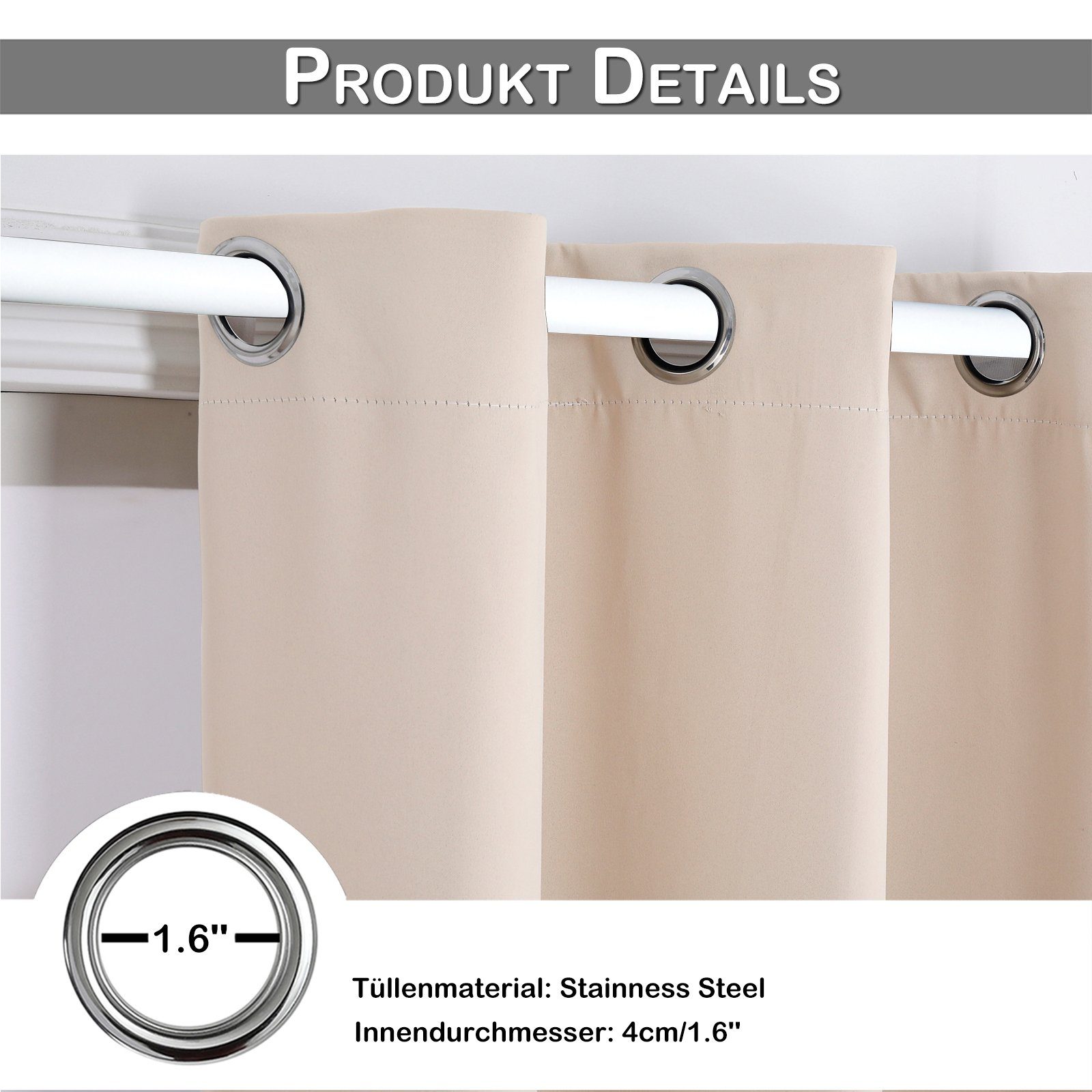 BTTO V&G Türvorhang Thermo Gardinen Vorhang Blickdicht ösen 6 Farben, 3 Größen, Verdunkelungsvorhang 132x203cm/132x244cmThermovorhang