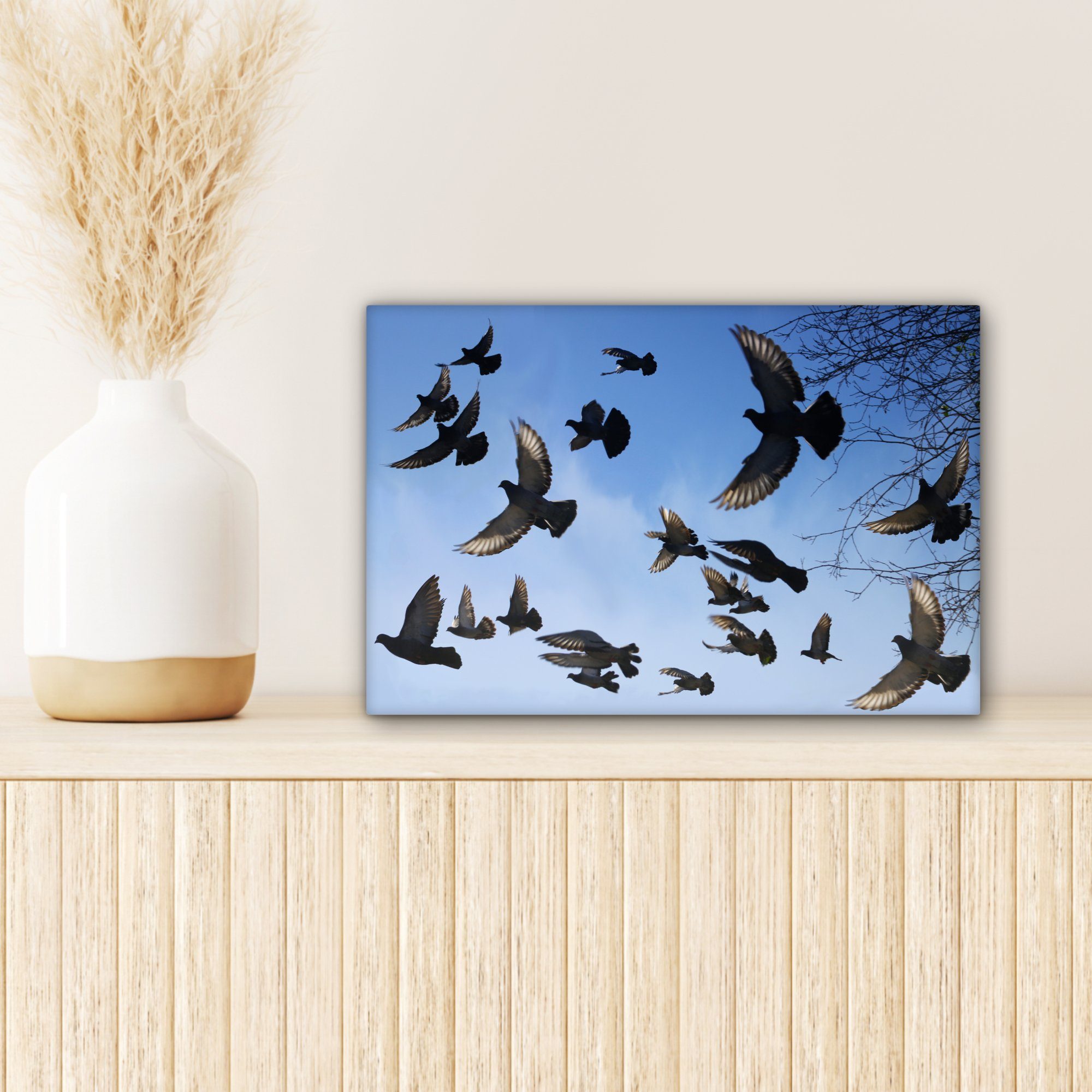 Wandbild - Himmel, (1 Aufhängefertig, St), 30x20 Tauben Leinwandbild - Wanddeko, OneMillionCanvasses® Leinwandbilder, Blau cm