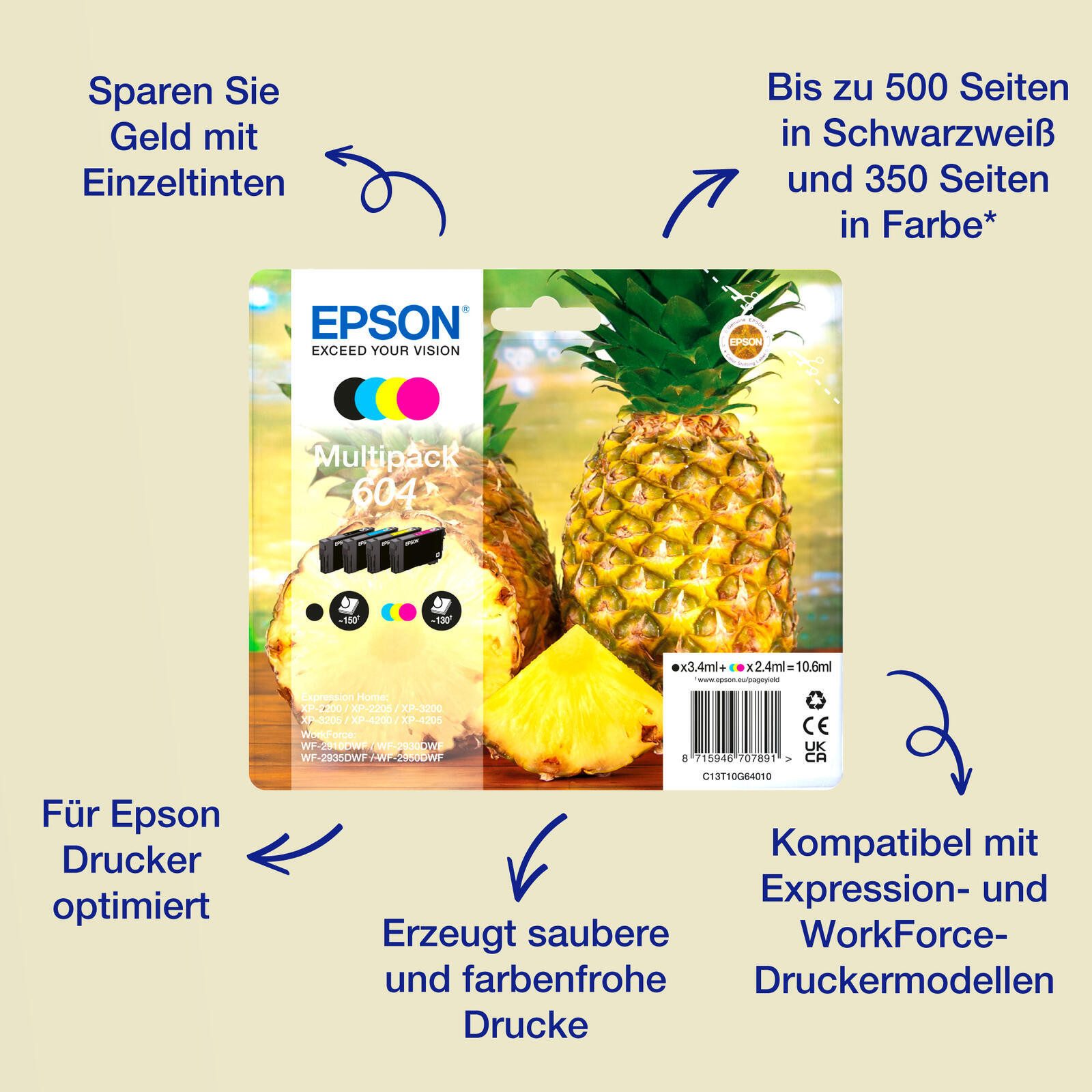 Epson Epson 604XL Ananas Druckerpatronen 4er Multipack Tintenpatrone