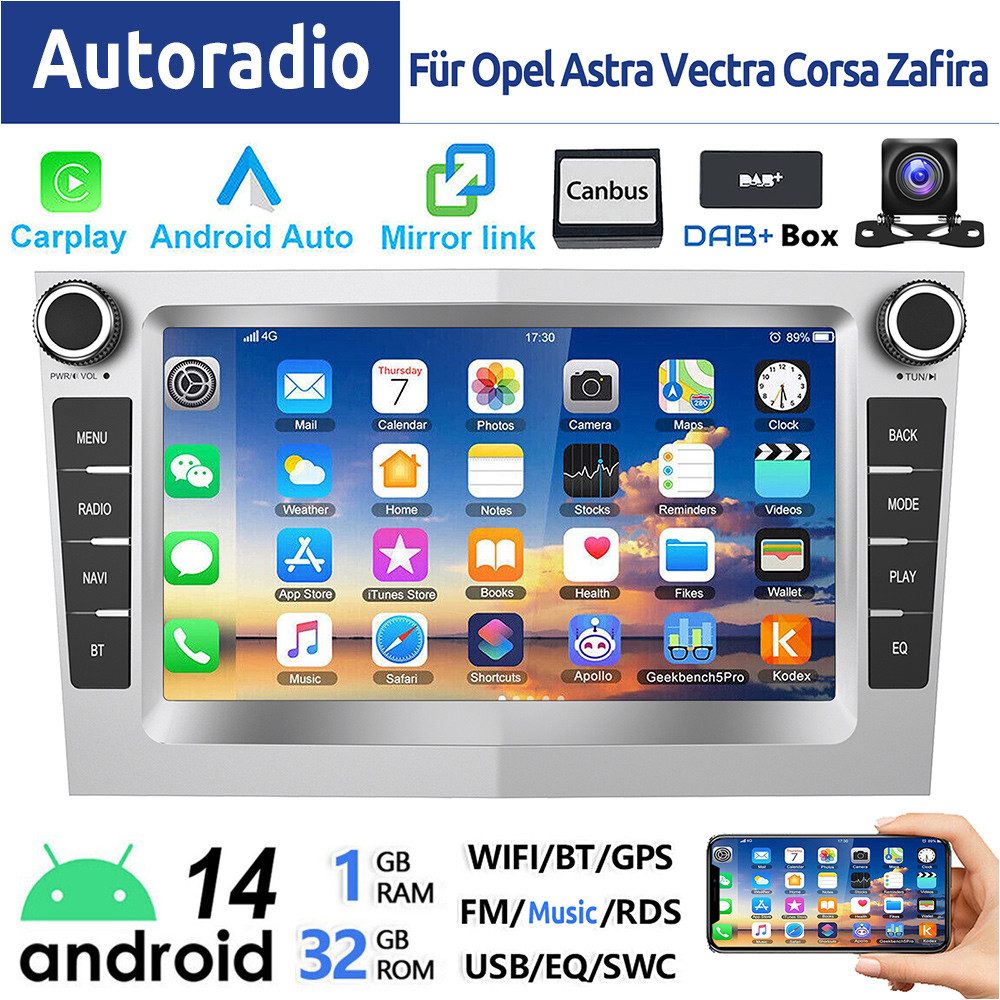 Android 14 Für Opel Corsa C D Astra G H Meriva Zafira A B Vectra Combo Autoradio