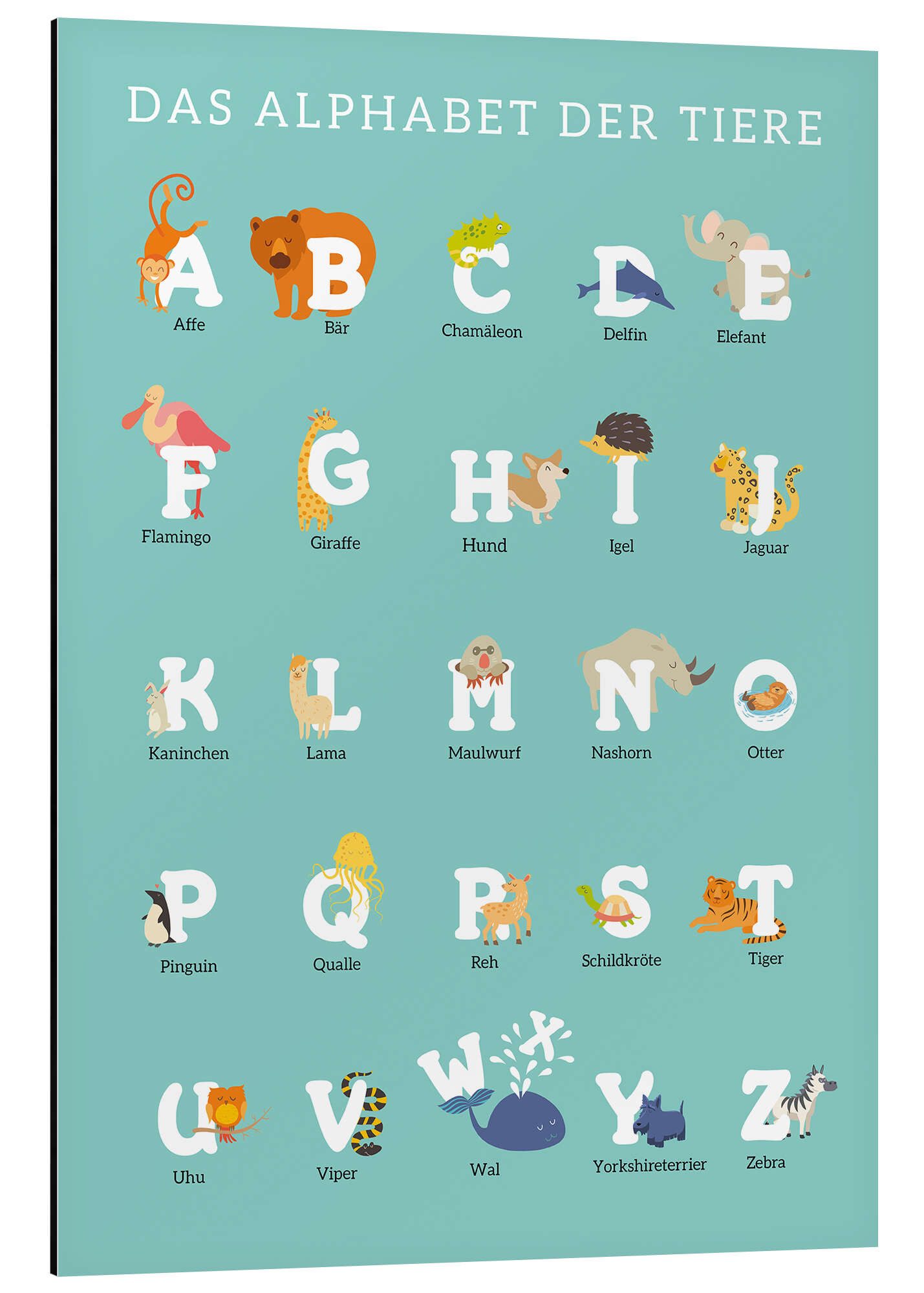 Posterlounge Wandbild Das Alphabet der Tiere, Kidz Collection, erhältlich als Poster, Leinwandbild, Wandsticker oder Acrylglasbild