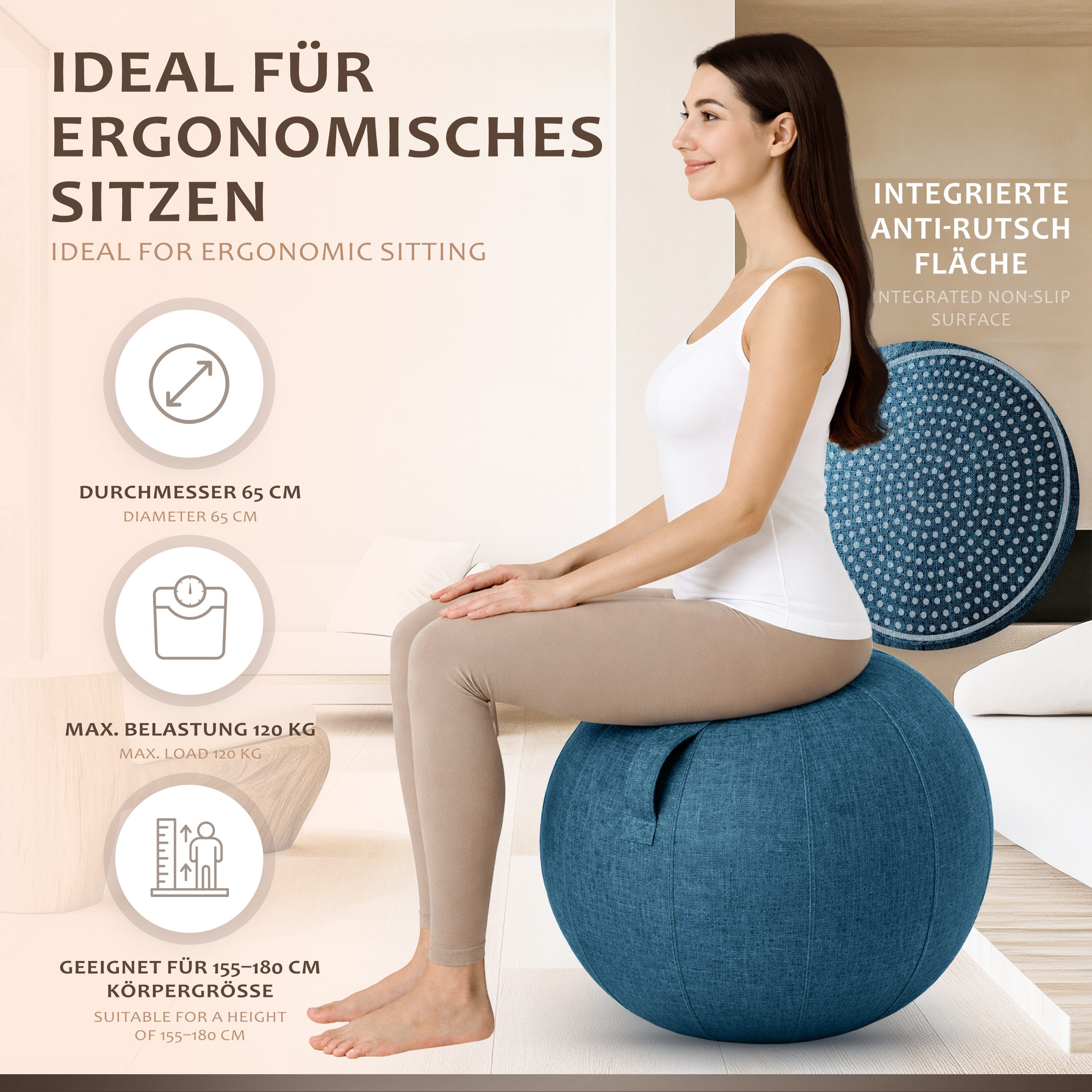 ONVAYA Gymnastikball 65cm - Yoga Ball - Sitzball - Fitnessball-Schwangerschaftball