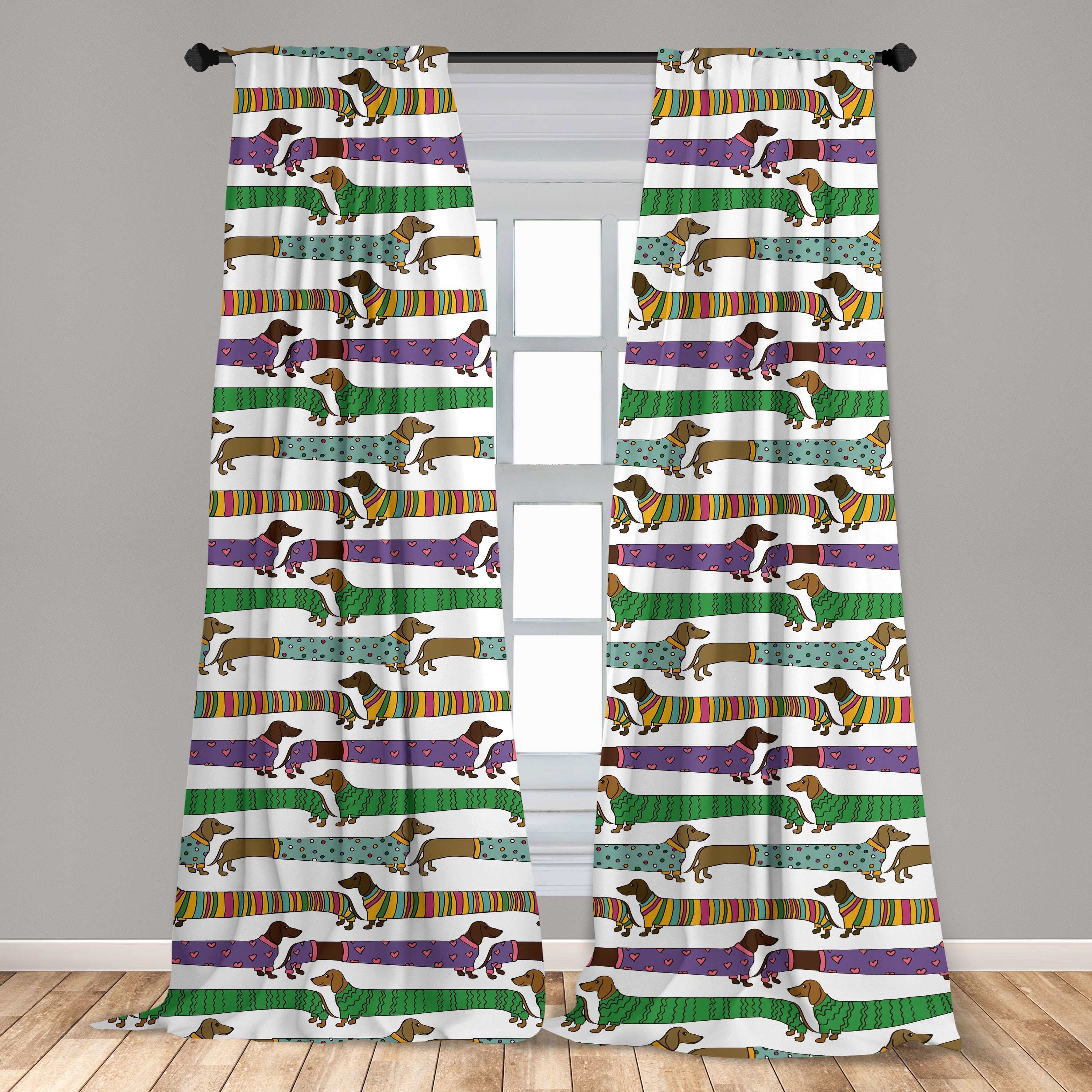 Gardine Vorhang in Dackel Kleidung für Wohnzimmer Dekor, Microfaser, Abakuhaus, Schlafzimmer Hundeliebhaber