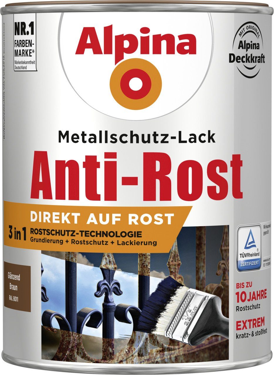 Alpina Metallschutzlack Anti-Rost 2,5 L braun Metallschutz-Lack Alpina