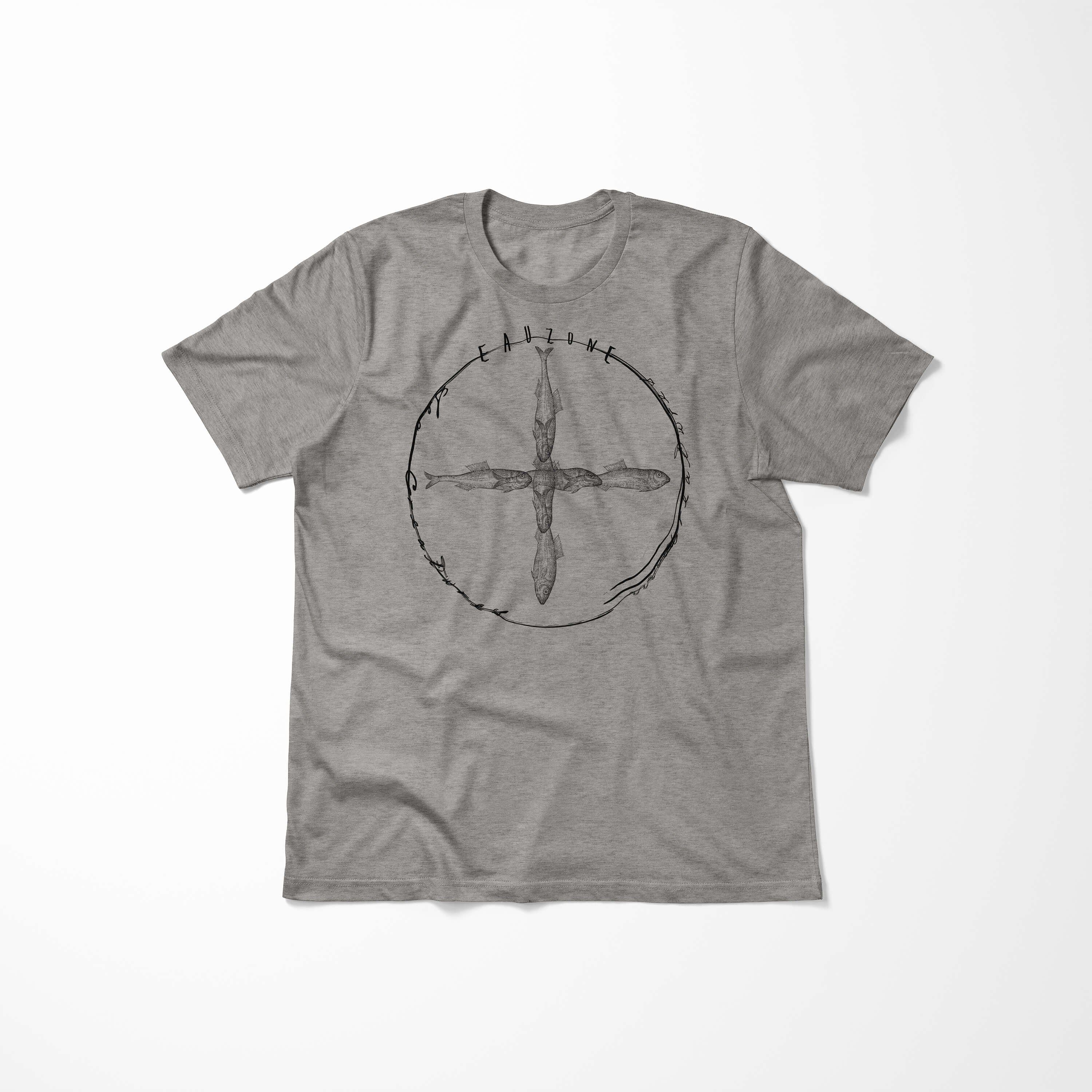 Sinus Art T-Shirt Serie: 021 sportlicher Sea - feine Tiefsee Creatures, Ash / Fische Sea und Schnitt Struktur T-Shirt