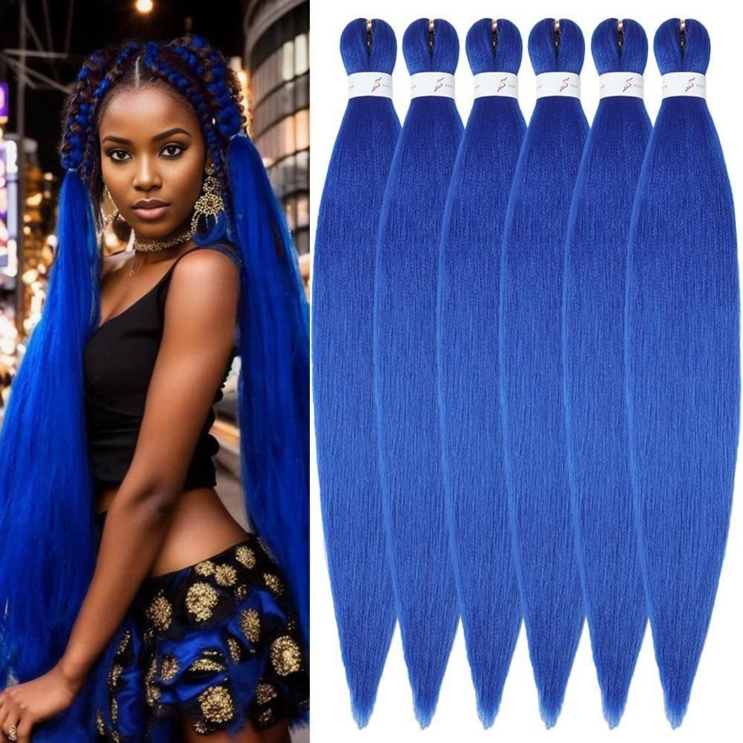 LuxusKollektion Kunsthaar-Extension Haarverlängerung Braids Kunsthaar 81cm-32 Zoll 3er pack Blue
