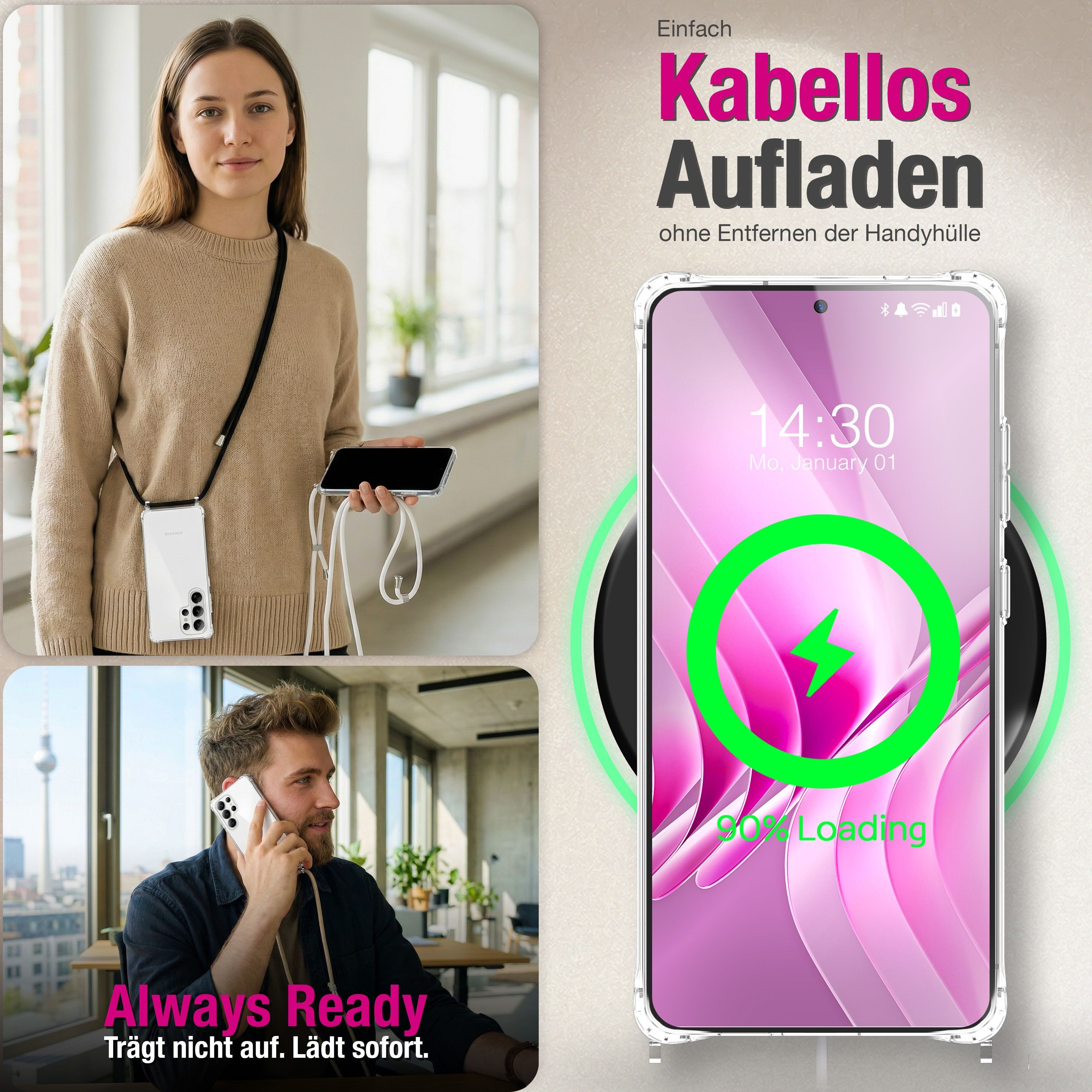 Nalia Smartphone-Hülle Samsung Galaxy S26 Ultra 17,5 cm (6,9 Zoll), HANGIT PRO Case zum Umhängen - Transparent, 160cm Band & Anti-Gelb – Bild 5 von 5