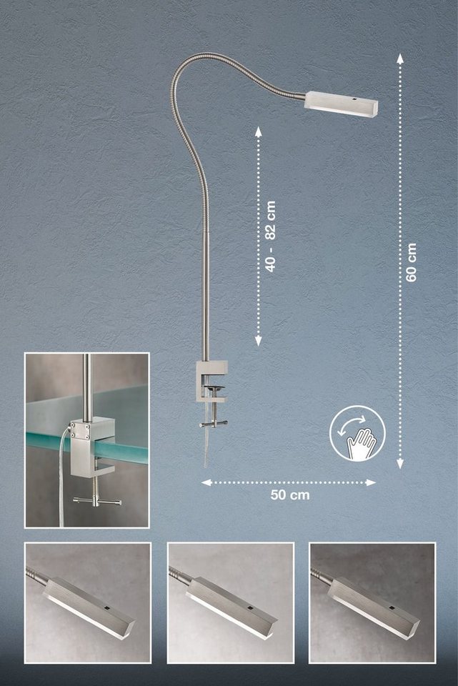 FISCHER & HONSEL LED Klemmleuchte Raik, Dimmfunktion, LED fest integriert,  Warmweiß, mit Gestensteuerung stufenlos dimmbar