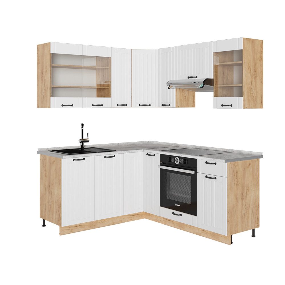 Vicco Winkelküche Fame-Line, Weiß Landhaus/Goldkraft Eiche, günstig online kaufen