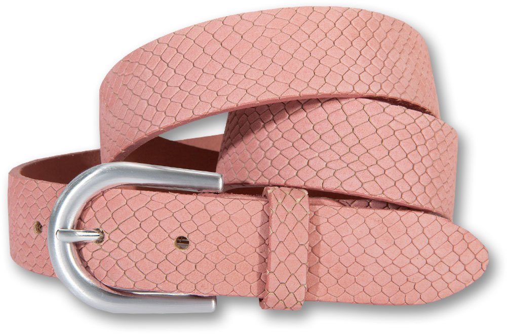 Silbergift Ledergürtel elegante Rautenprägung, Reptilien-Optik rose