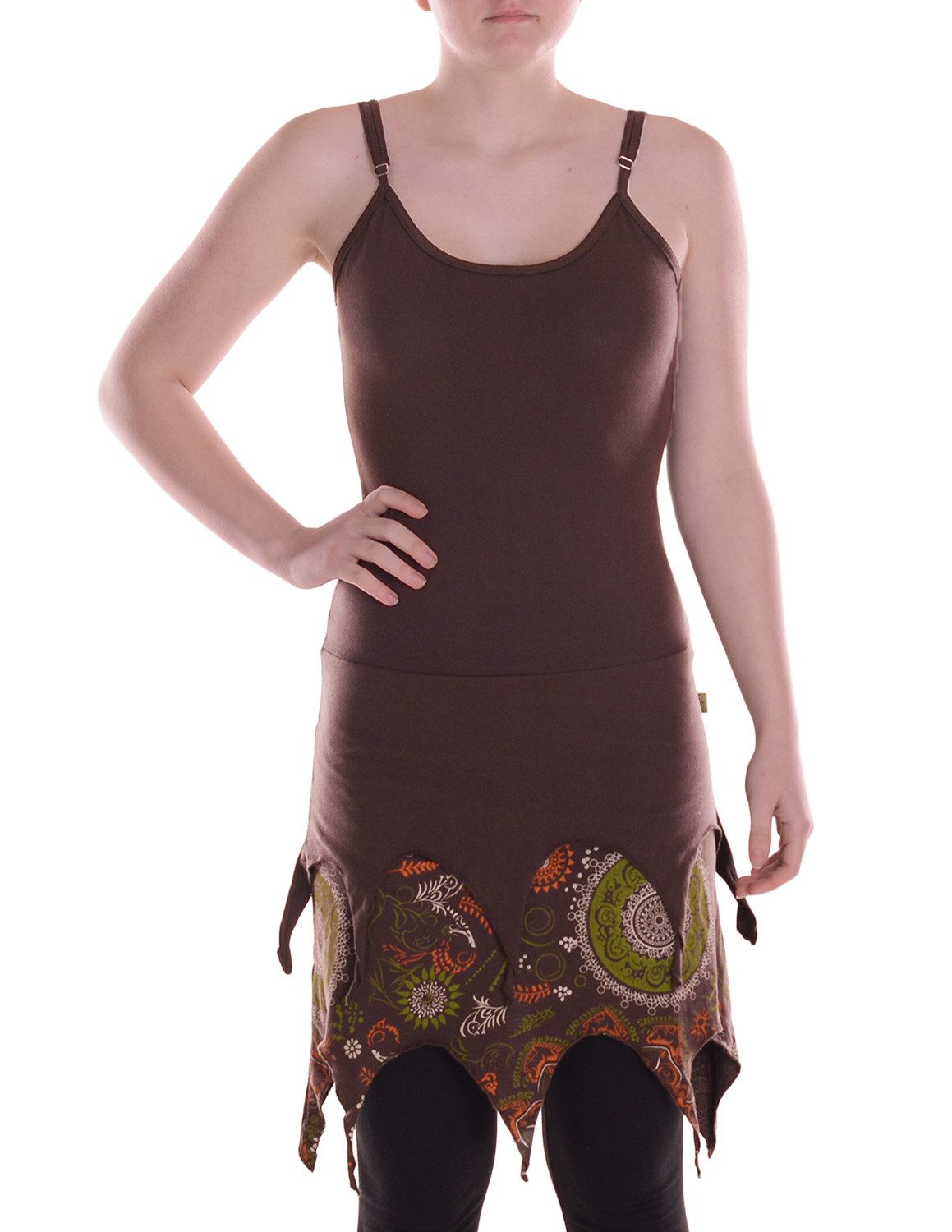 Vishes Zipfelkleid Damen Kleid Baumwolle Paisley asymmetrisch Spaghetti-Träger Alternative Bekleidung, Ethno, Hippie, Retro Style