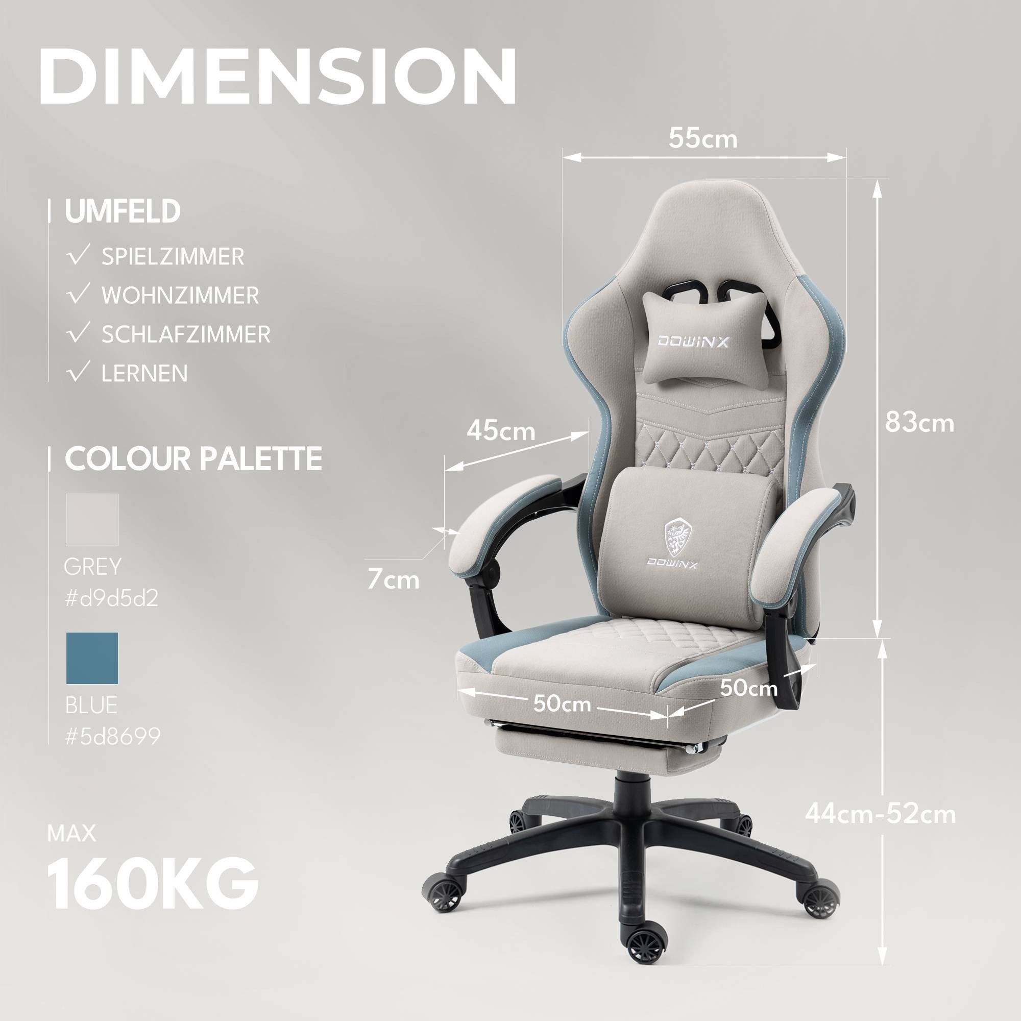Dowinx Gaming-Stuhl Stoff-Massage-Gaming-Stuhl mit Fußstütze, ergonomisches günstig online kaufen