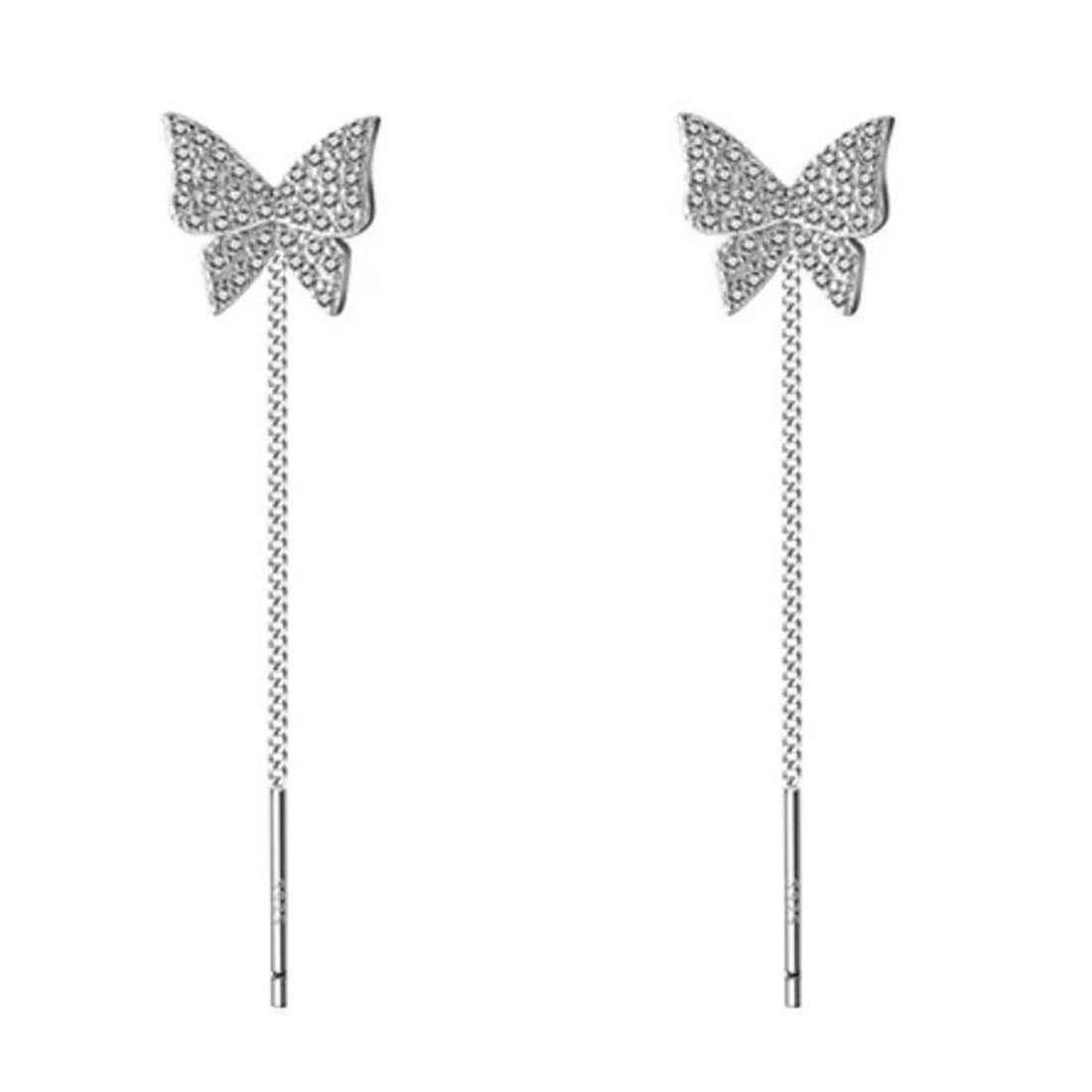 Haiaveng Paar Ohrhänger s999 Sterlingsilber Ohrringe für Damen,Lange Quasten-Ohrringe, Schmetterling Quaste Ohr Draht Ohrringe