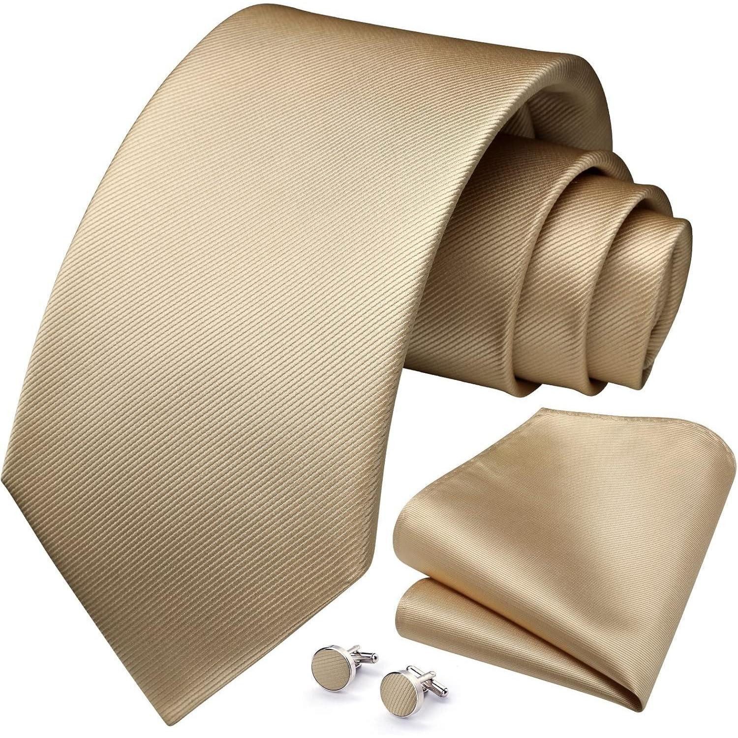 LuxusKollektion Krawatte Krawatte Herren Hochzeit Einstecktuch Manschettenknöpfe Set Champagner