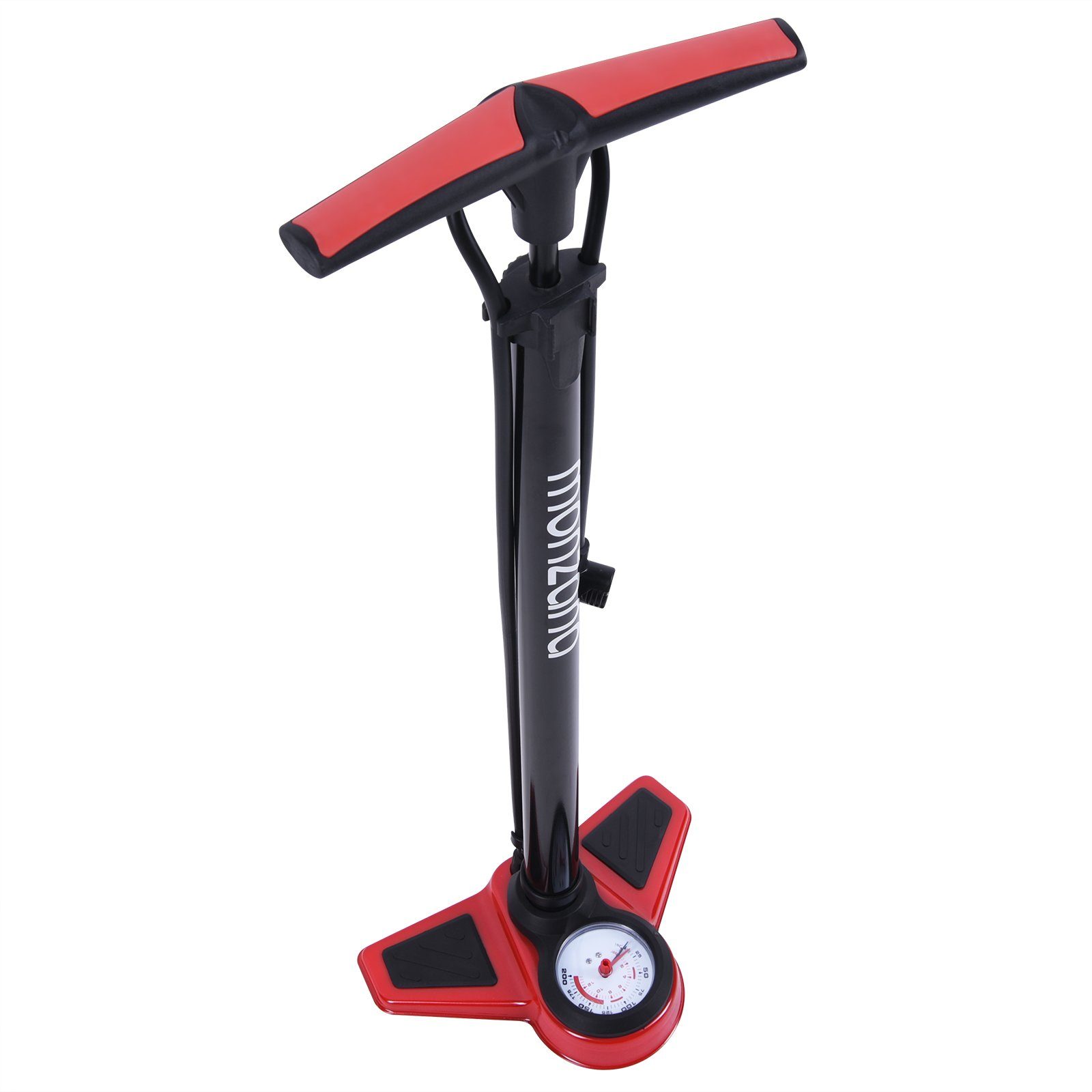 monzana Standpumpe, Fahrradpumpe Luftpumpe Standluftpumpe inkl 3 Zusatzadapter 100 cm